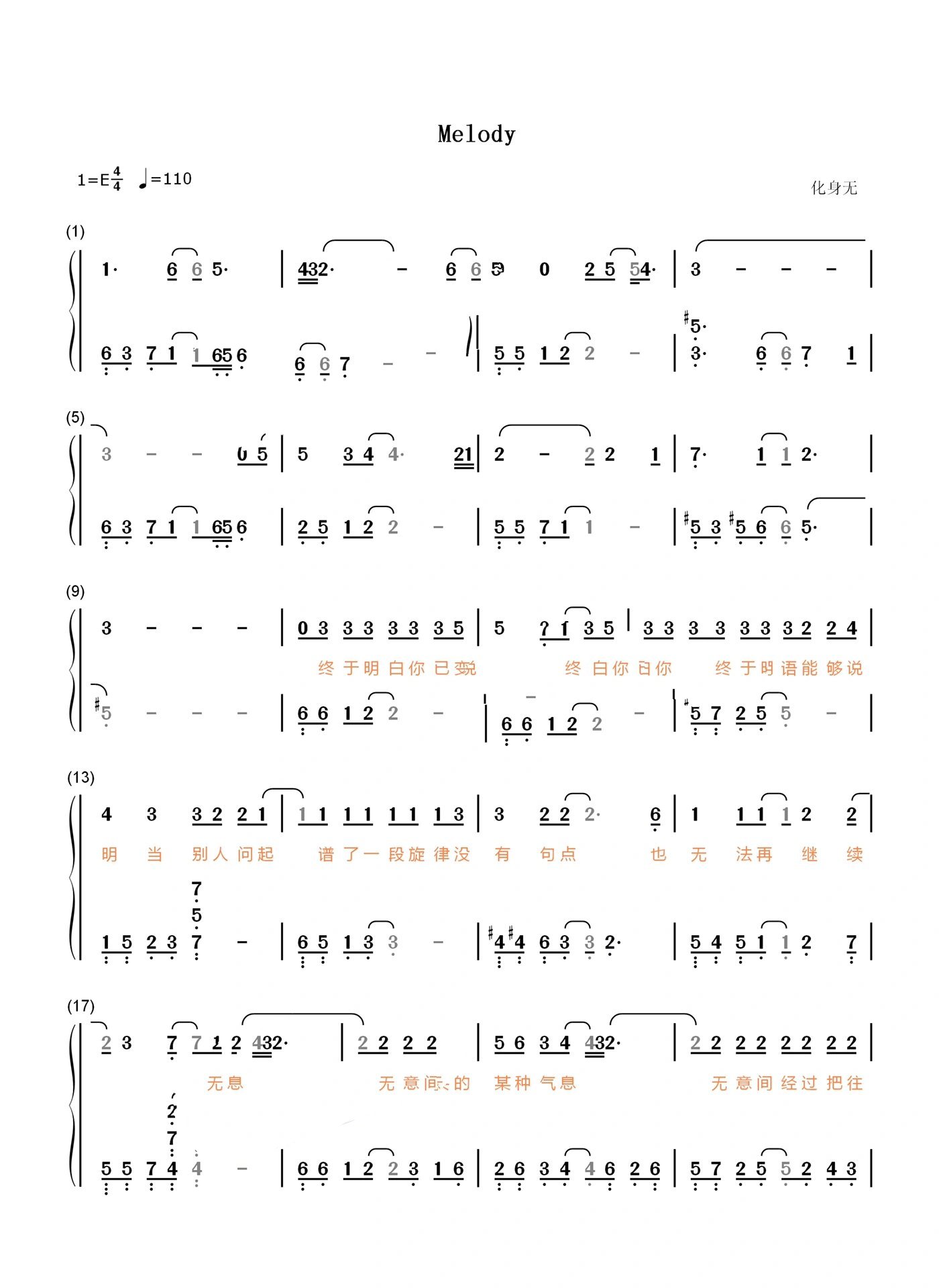 陶喆melody钢琴曲谱图片