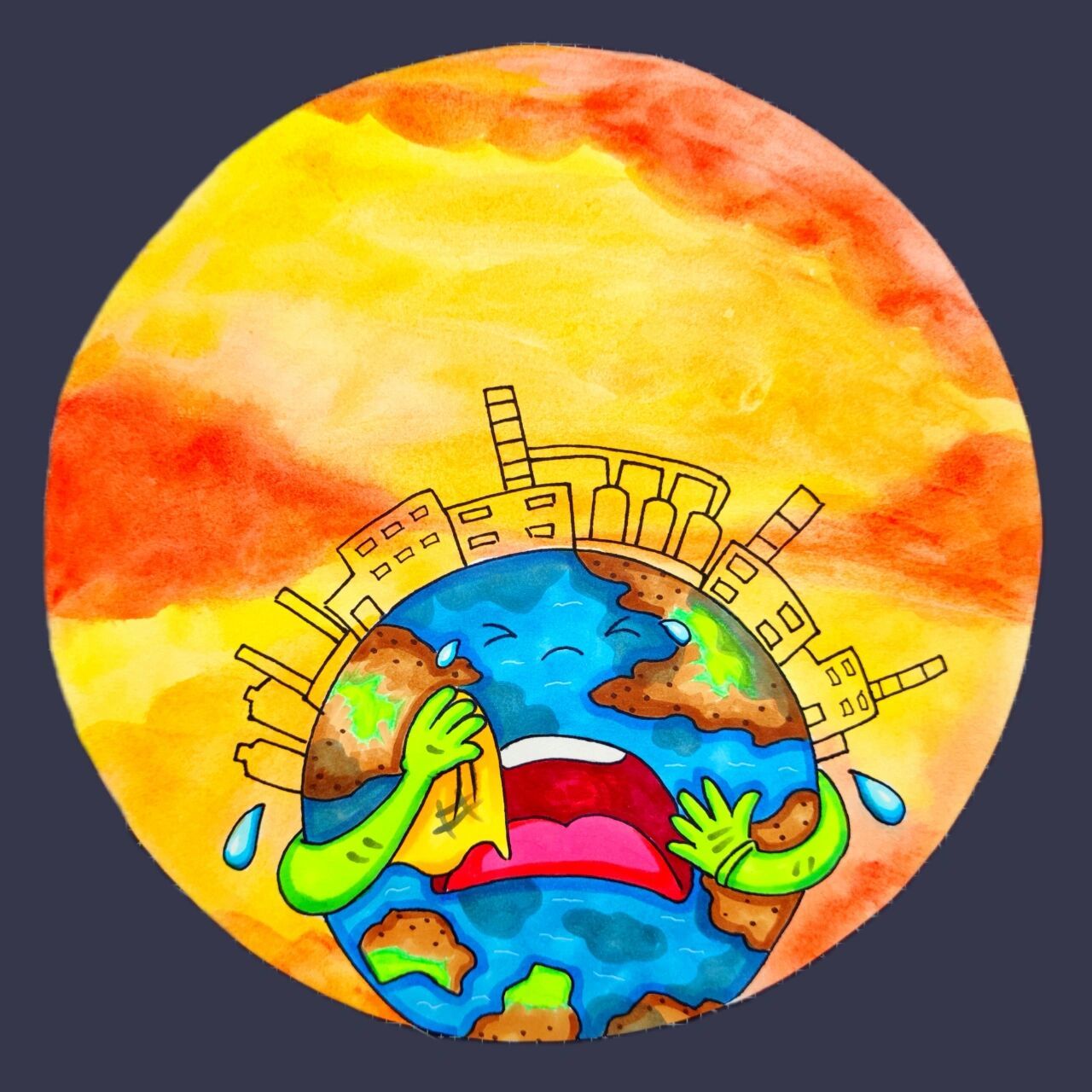 儿童画课件|教程《被污染的地球》环保主题 课程类型:环保主题创意