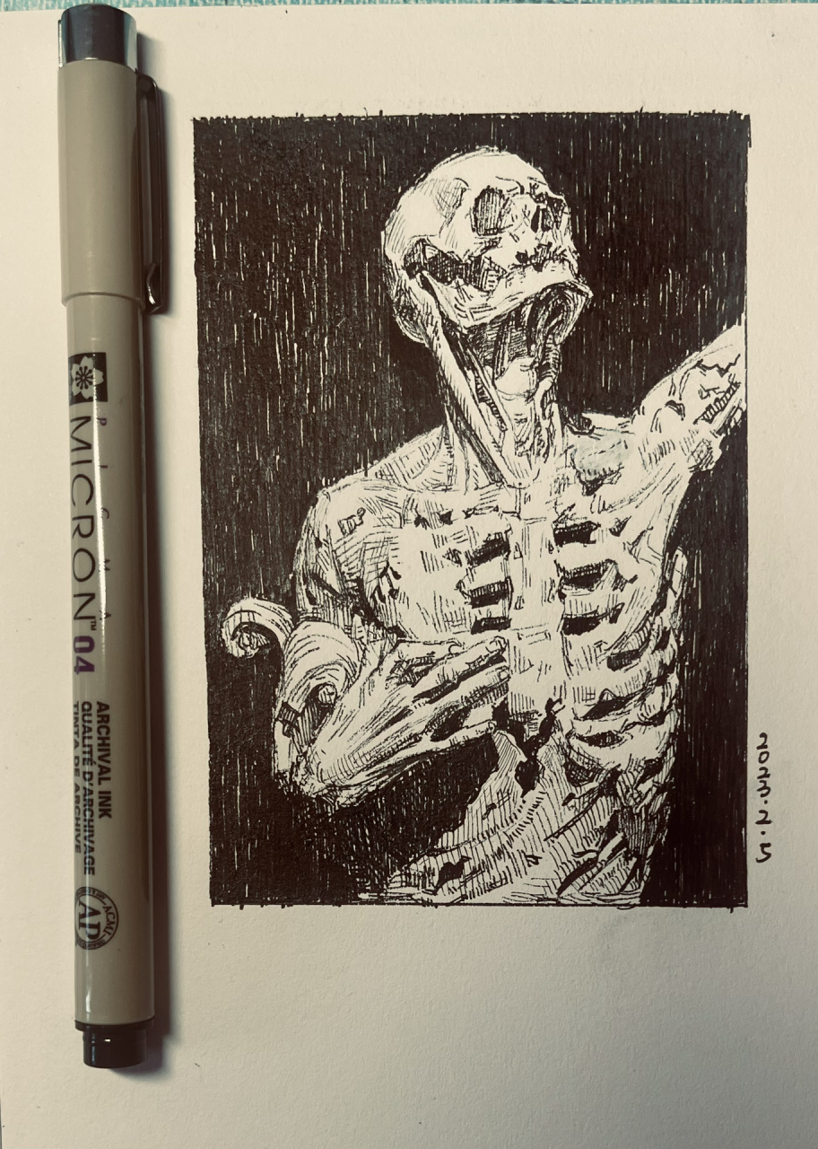 针管笔练习 骷髅人