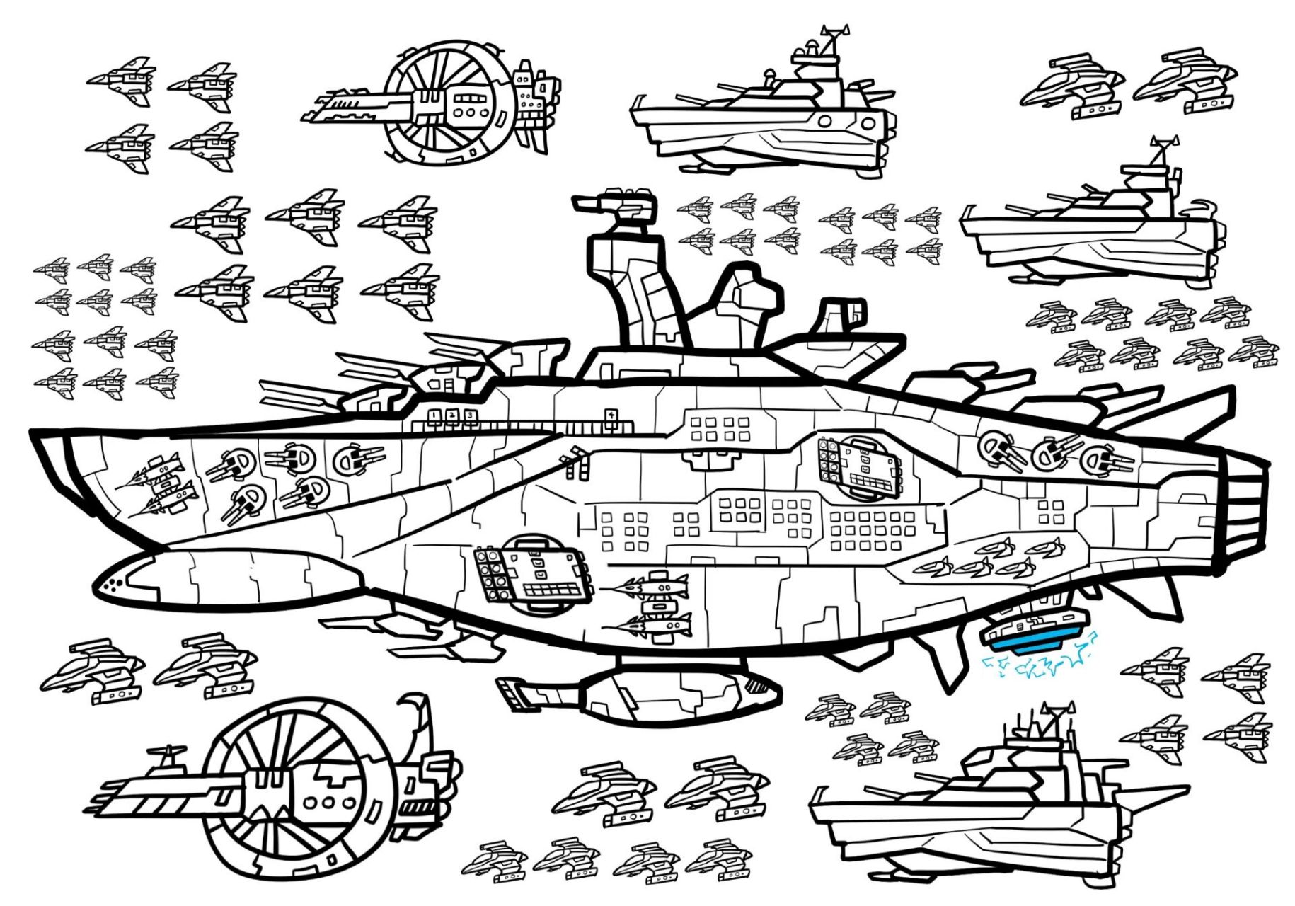 宇宙战舰,飞船,战斗机,科幻太空儿童画 创意儿童画简笔画卡通漫画教程