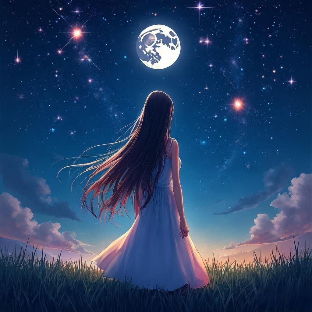 背影图片动漫唯美女看星星图片一个人侧脸唯美动漫女生伤感浩瀚宇宙一