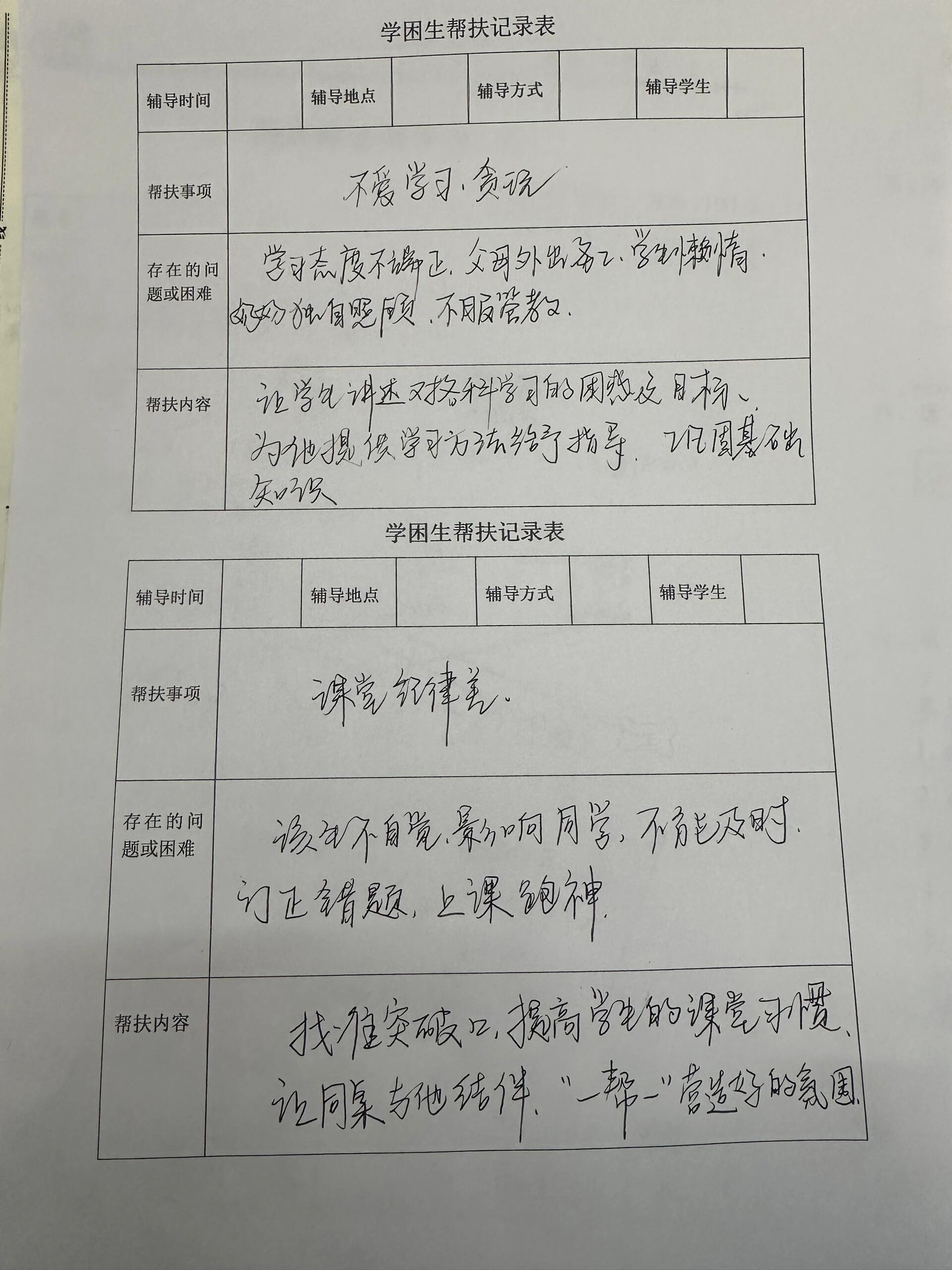 学困生帮扶记录表
