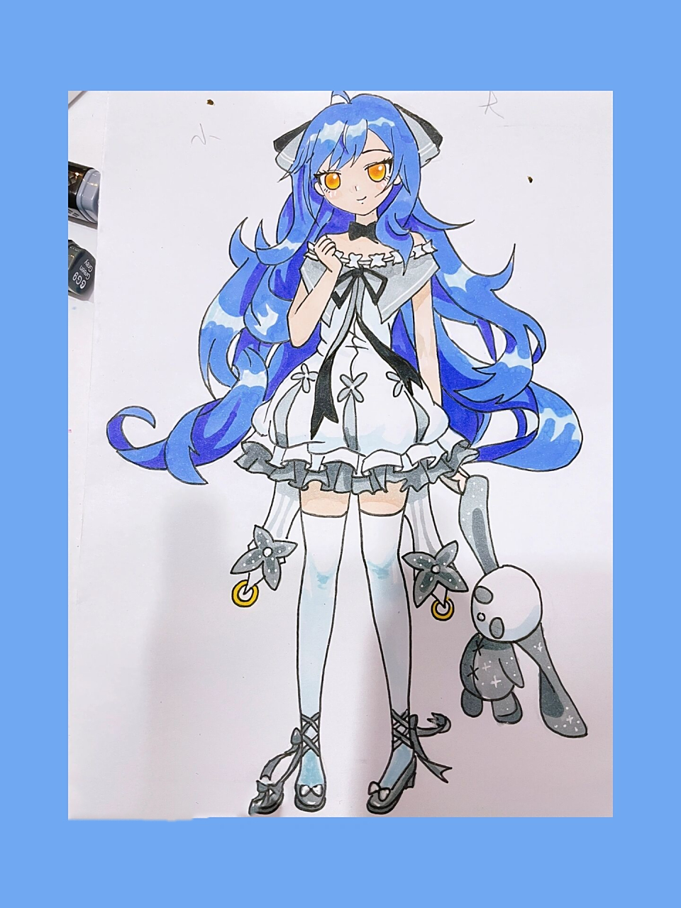 站姿动漫女孩 站姿《站立的女生》,蓝色系,9～10临摹