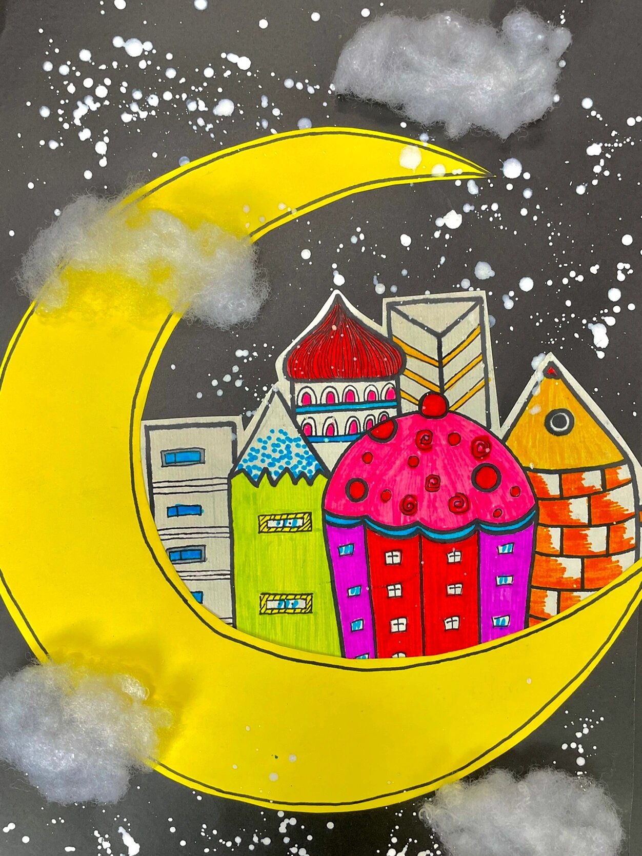 创意美术/创意插画《月亮上的城堡》