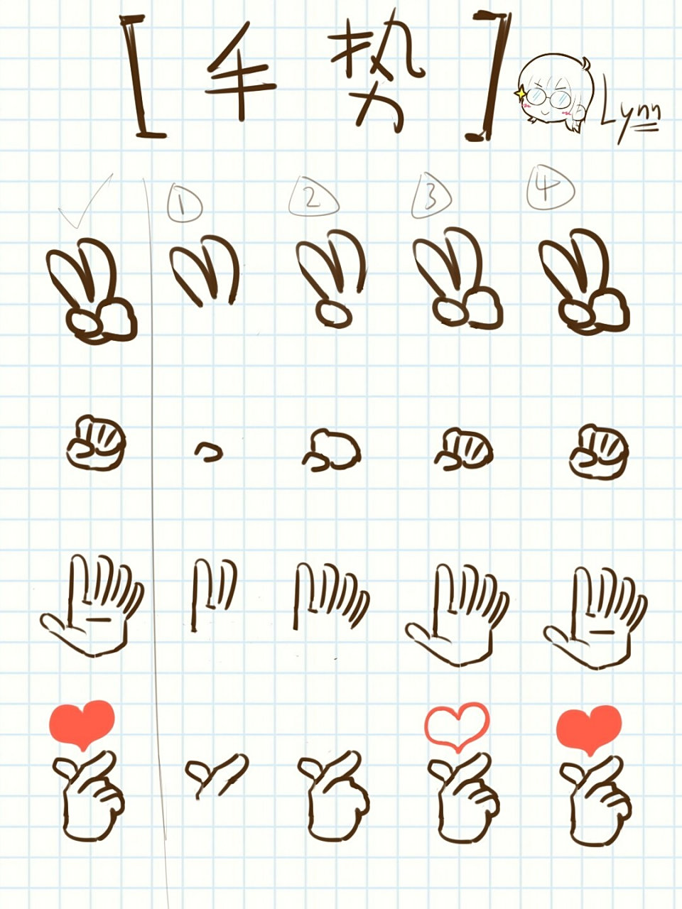 零基础简笔画教程 | 手帐素材734步画手势 分享一下简笔画,做手帐