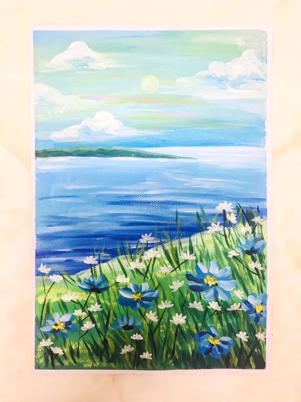 翻到以前临摹的一副风景画99水粉丙烯风景画 整理照片发现了好久之