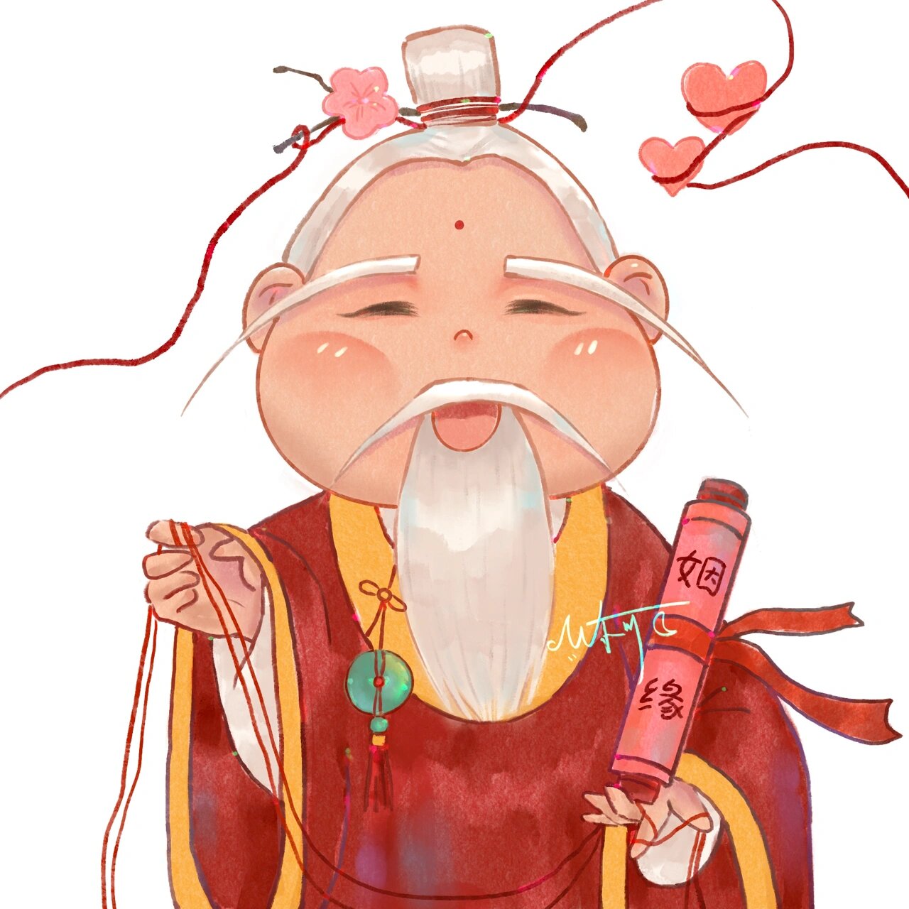 西游记神仙|月老|新年脱单 q版插画 月老脱单头像 祝大家新年桃花朵朵