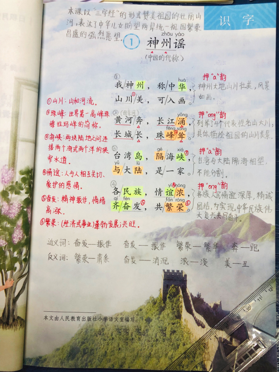 二年级下册语文笔记三单元1《神州谣》笔记 二年级下册语文笔记 第三