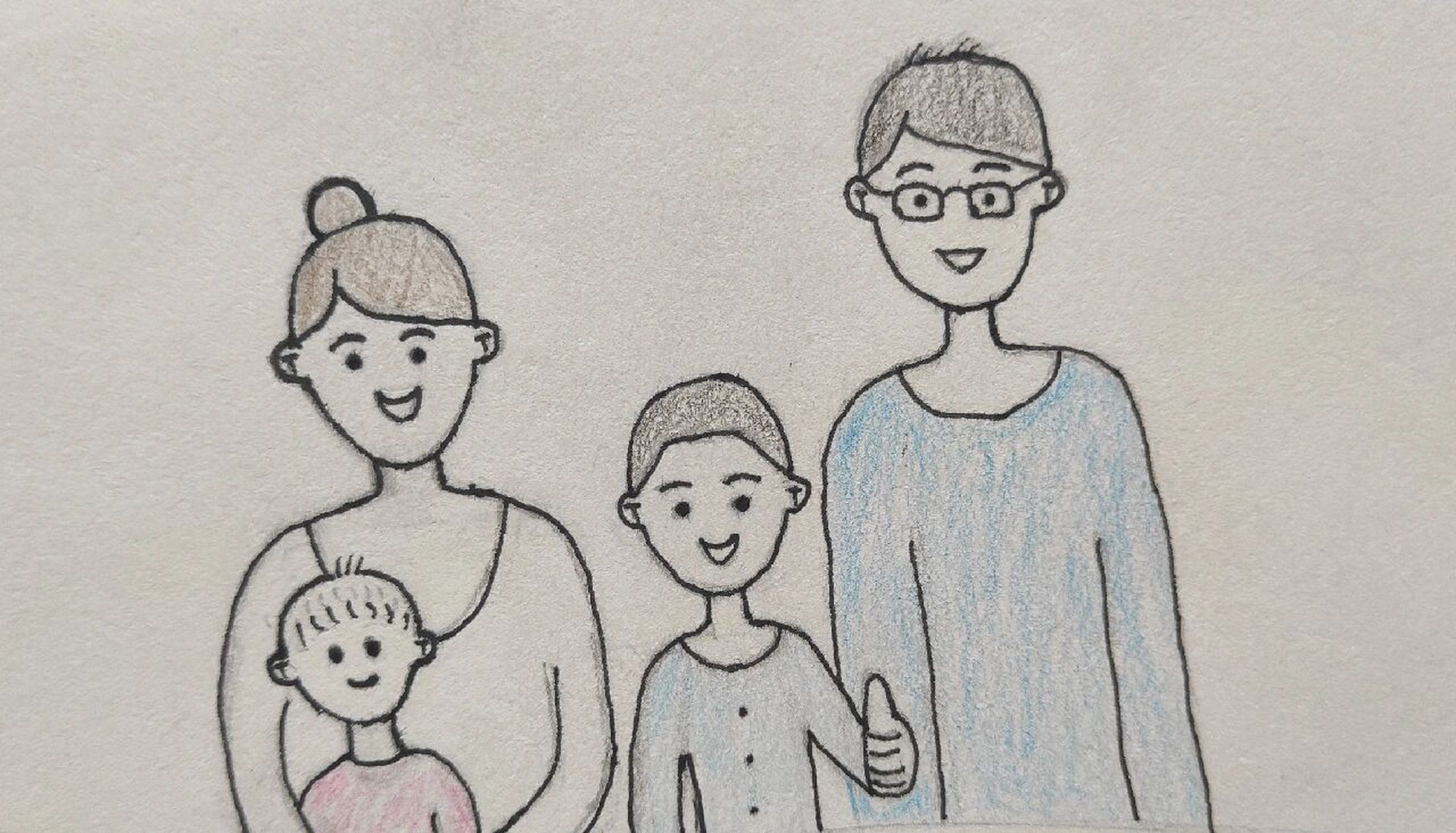 每日简笔画——全家福 母亲节儿子幼儿园邀请妈妈去拍照 我带了妹妹去