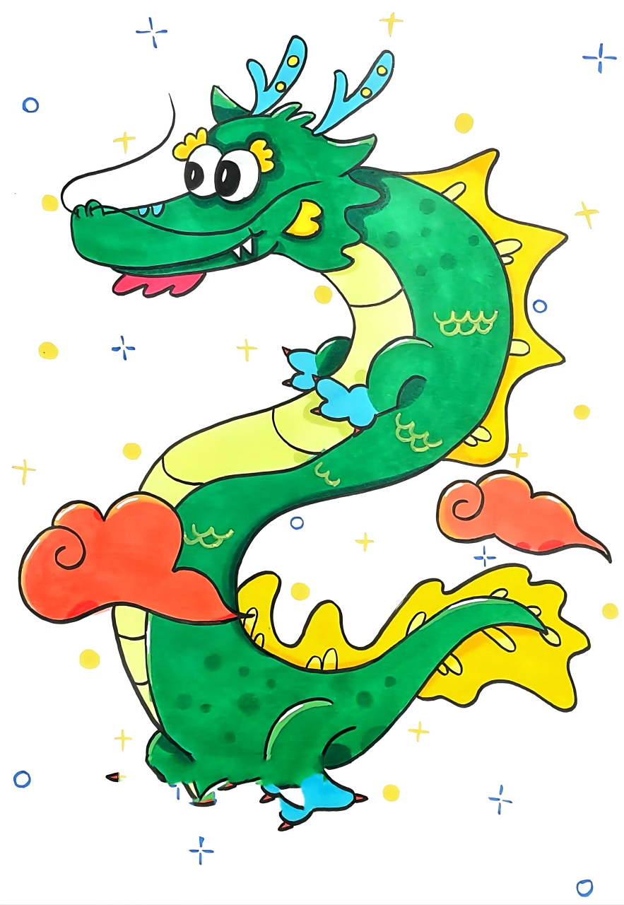 儿童画|可爱简笔画龙|龙元素