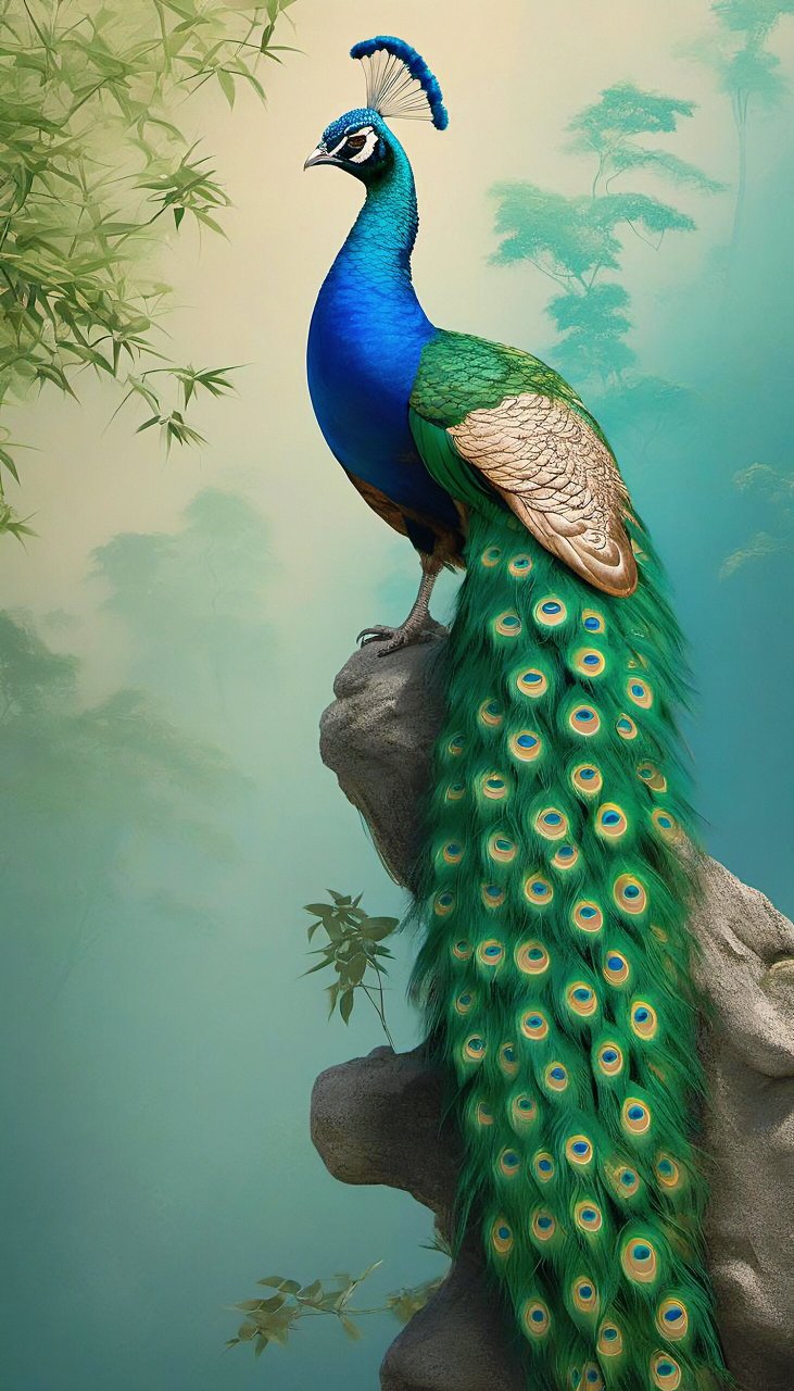 绿孔雀(吉祥安康)  绘画素材1000篇—孔雀