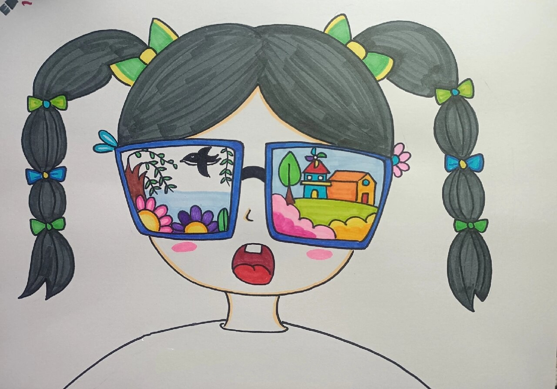 创意美术《眼睛里的世界》儿童画 1,工具材料: 马克笔,勾线笔,卡纸 2