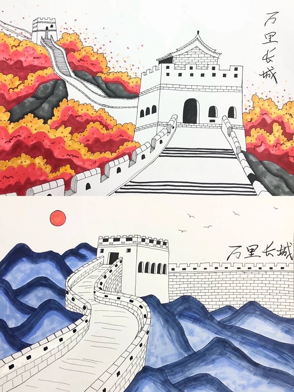 少儿美术|万里长城 9899祖国大好河山,长城绵延万里!