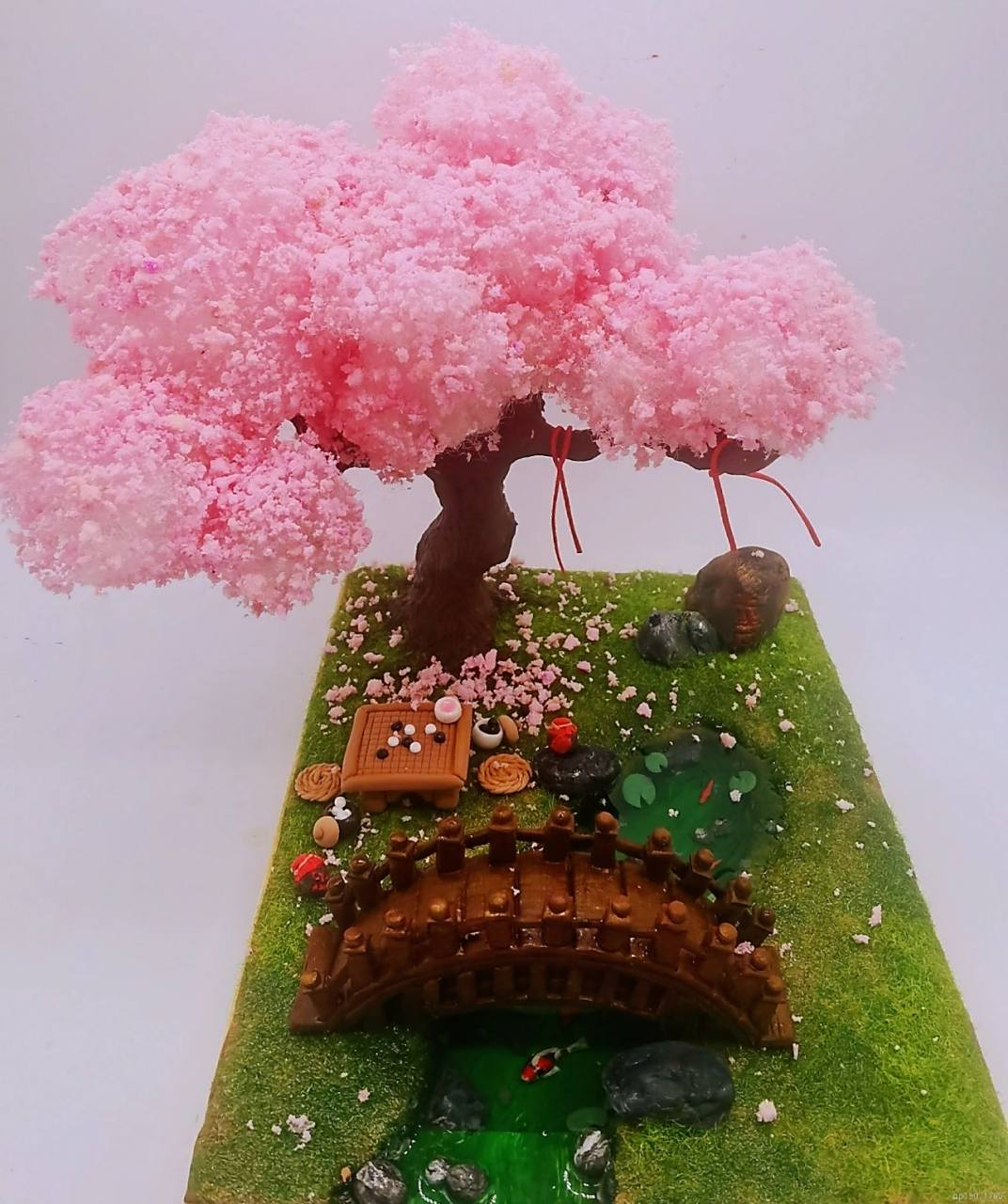 超轻粘土场景手作  古风小桥流水桃花 像不像《三生三世十里桃花》的