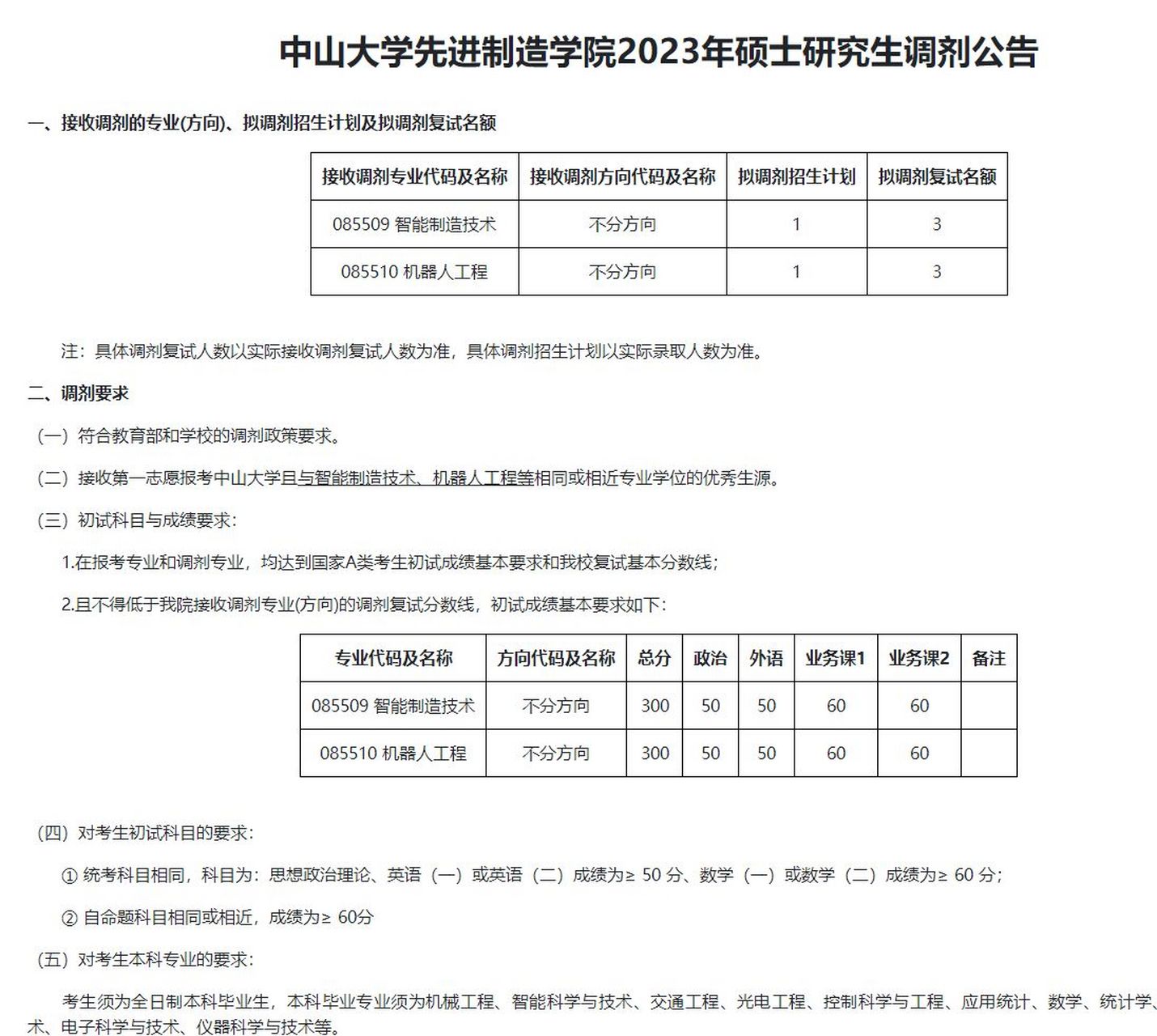 中山大学先进制造学院23拟录取及调剂信息中山大学先进制造学院23