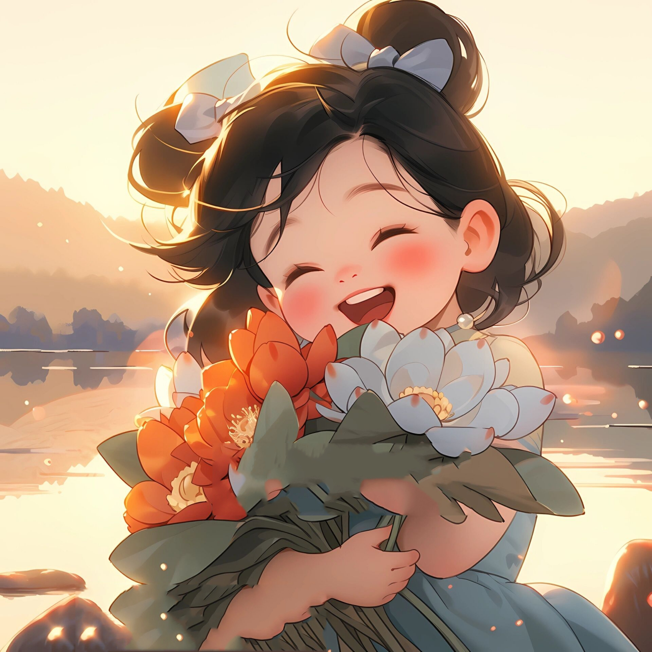 招财捧花情头/荷气生财好运莲莲来,情侣头像