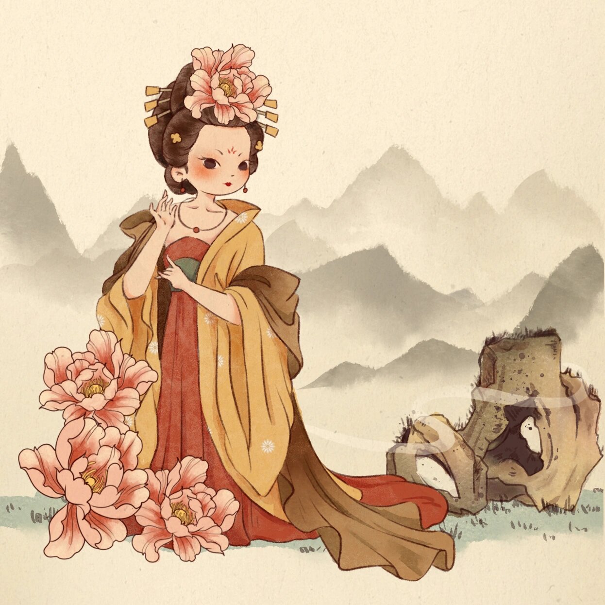 一只q版杨贵妃ipad板绘附线稿