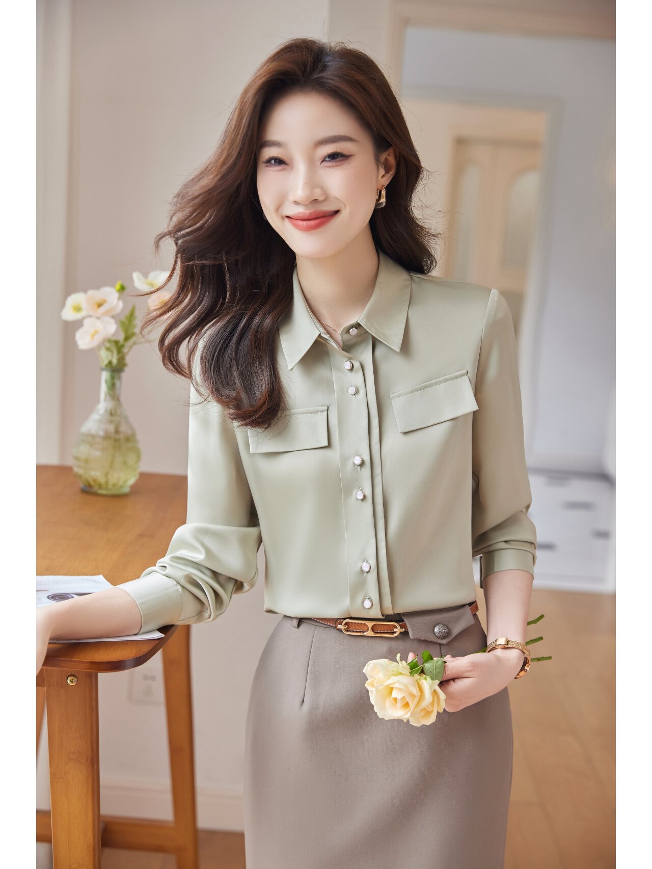 女新款时尚洋气小衫职业女装气质雪纺衬衫