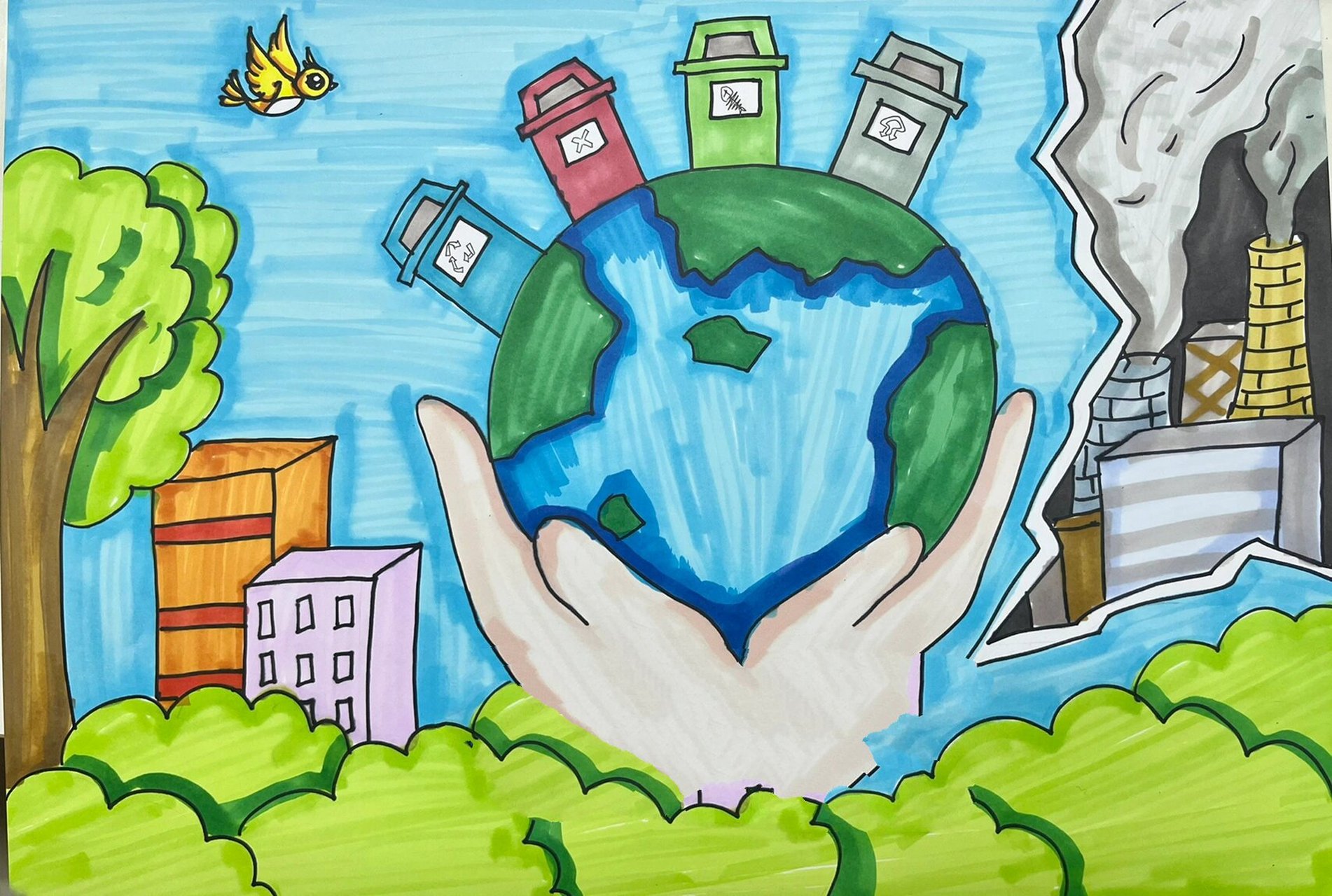 环境健康 超级简单但又有效果的保护环境主题绘画!