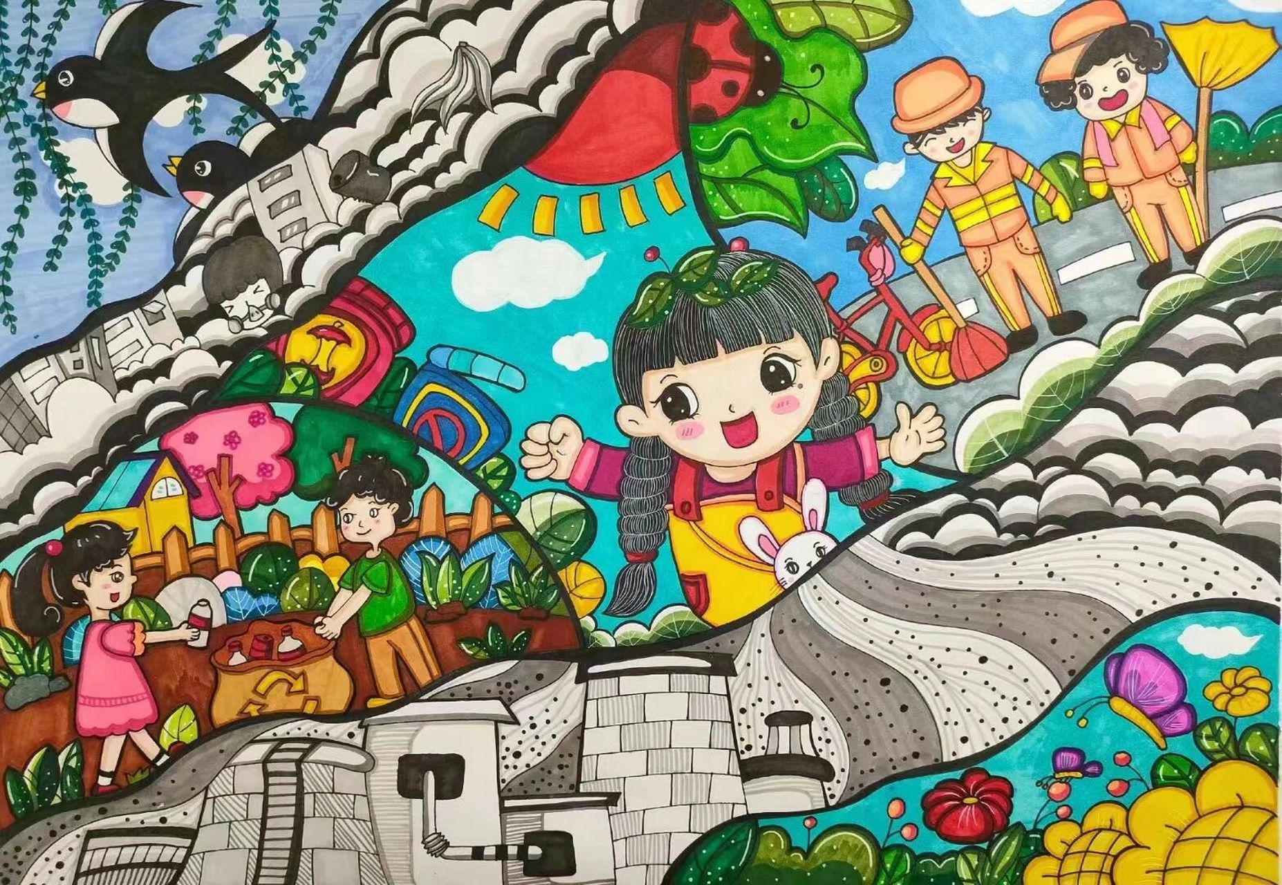 环境质量安全 获奖作品分享 手绘 主题绘画