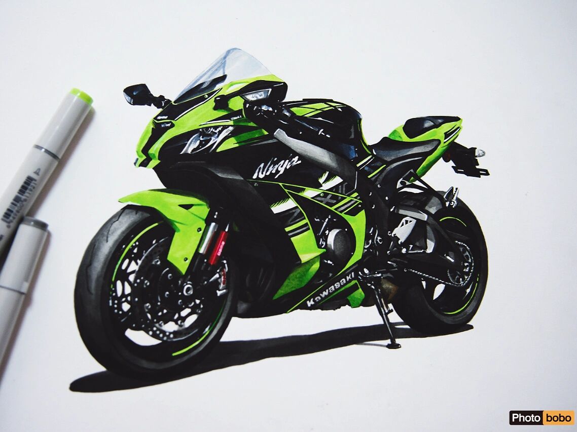 简单画画,一辆川崎摩托车