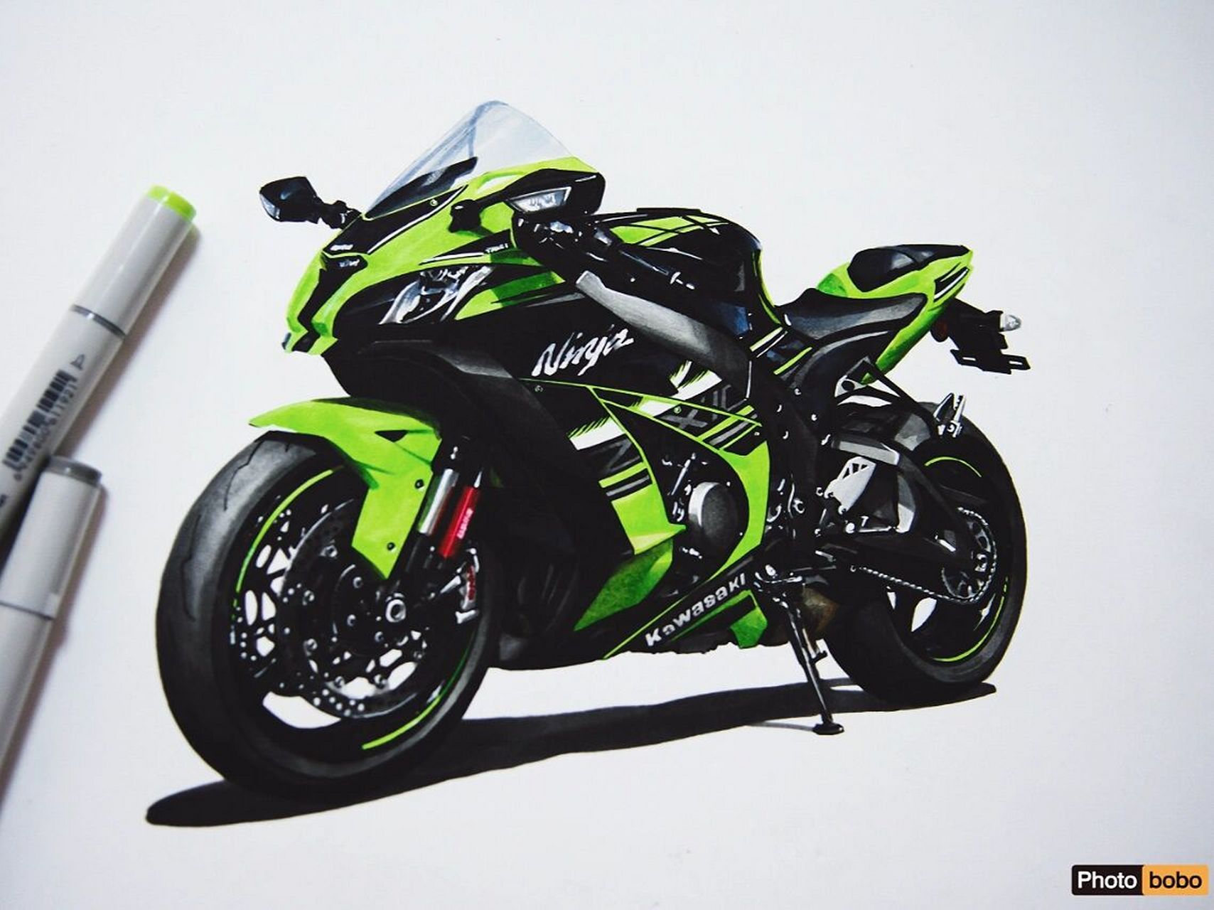 简单画画,一辆川崎摩托车 平时基本都是画的汽车,前段时间有朋友问我
