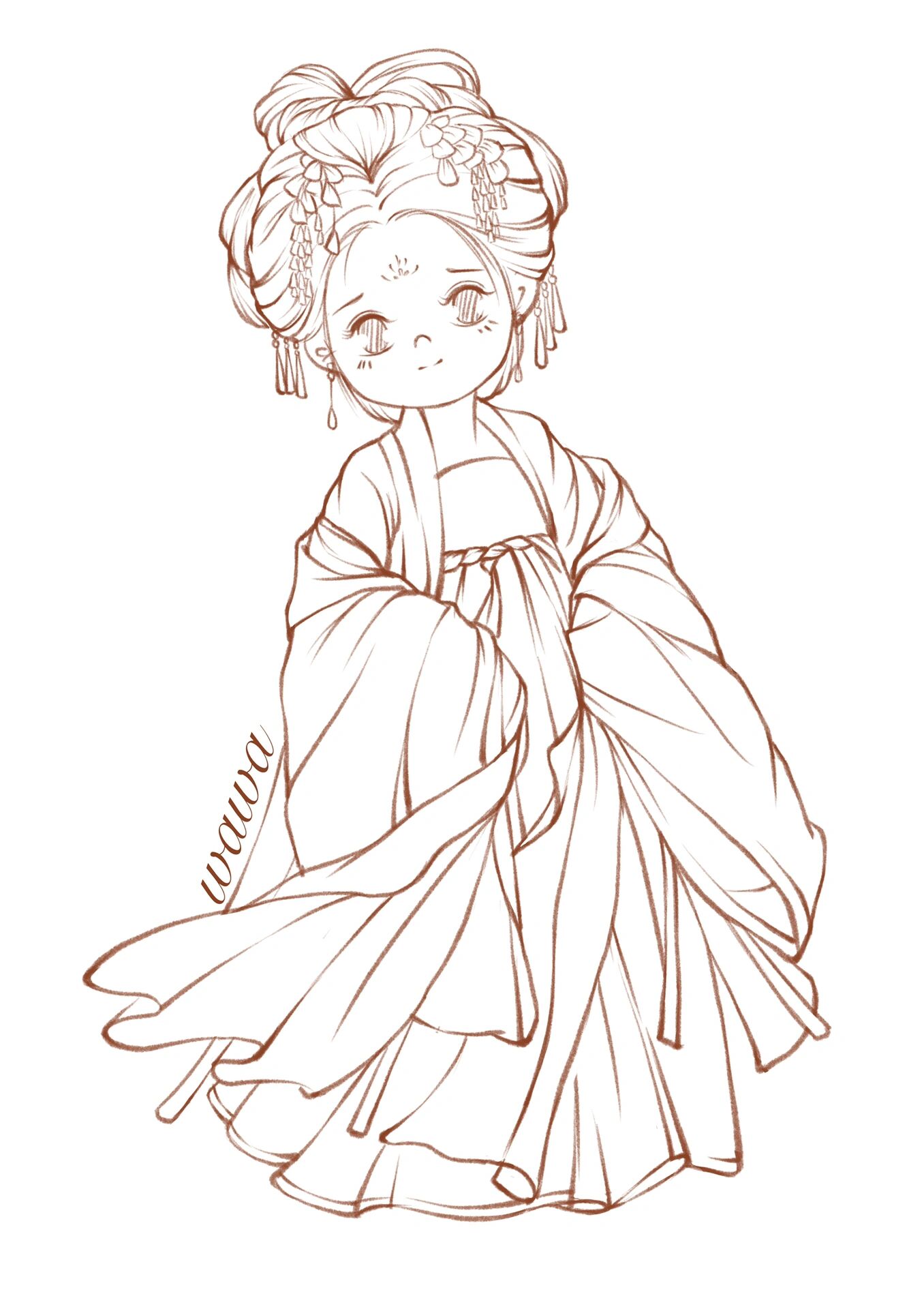 q版古风线描练习23