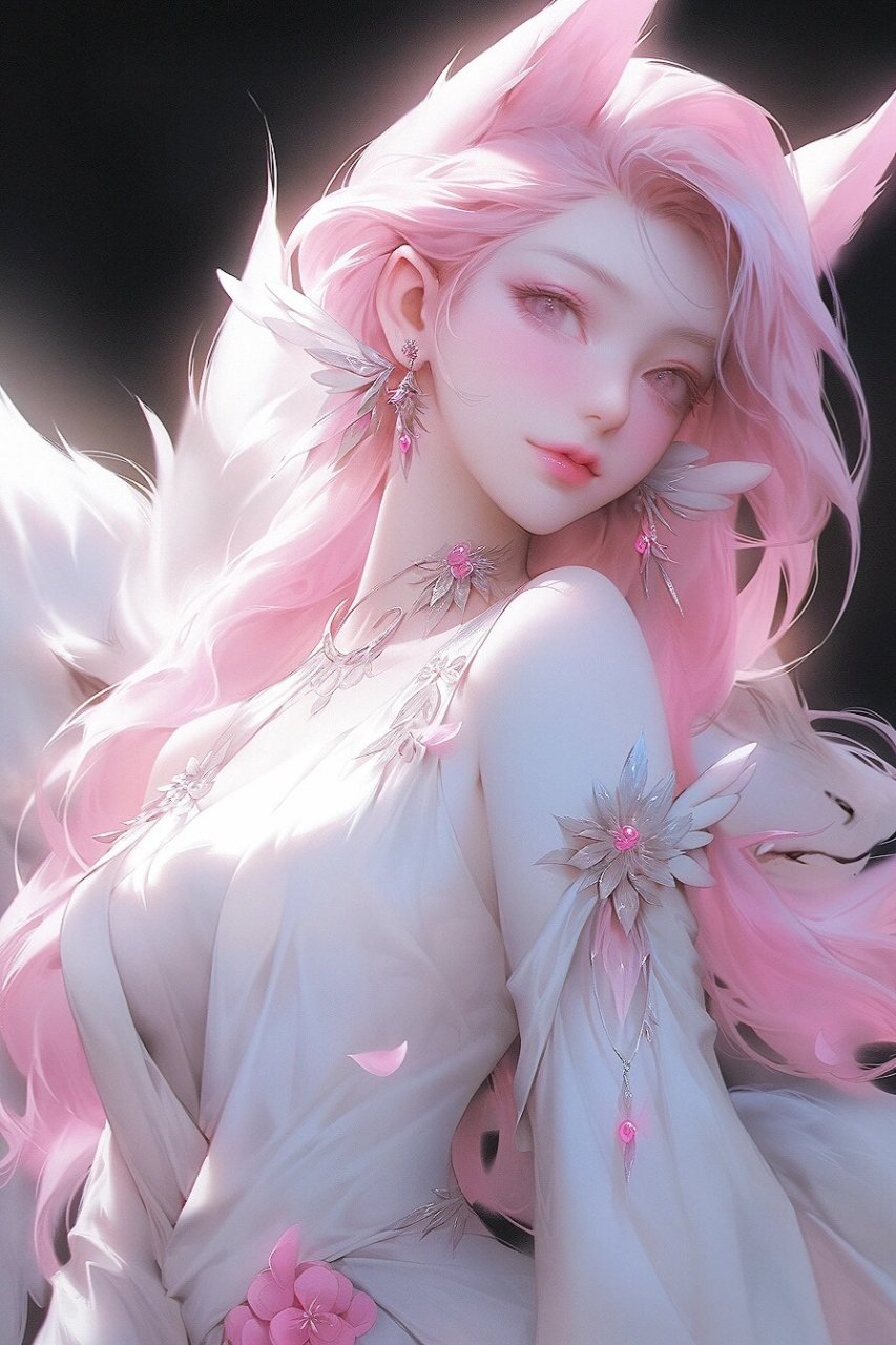 插画壁纸07妖媚性感小白狐 狐狸精 妖精