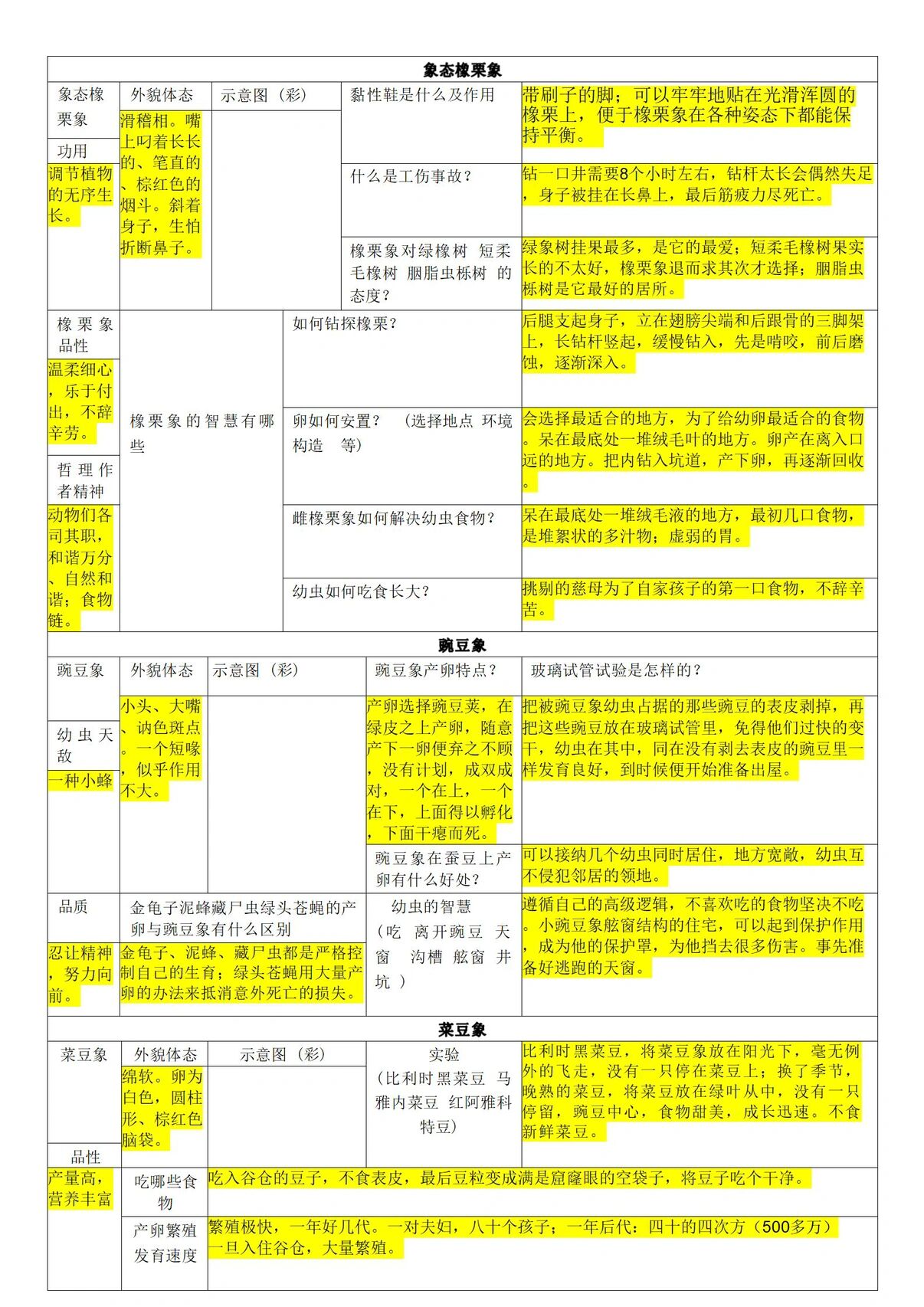 昆虫资料表格图片