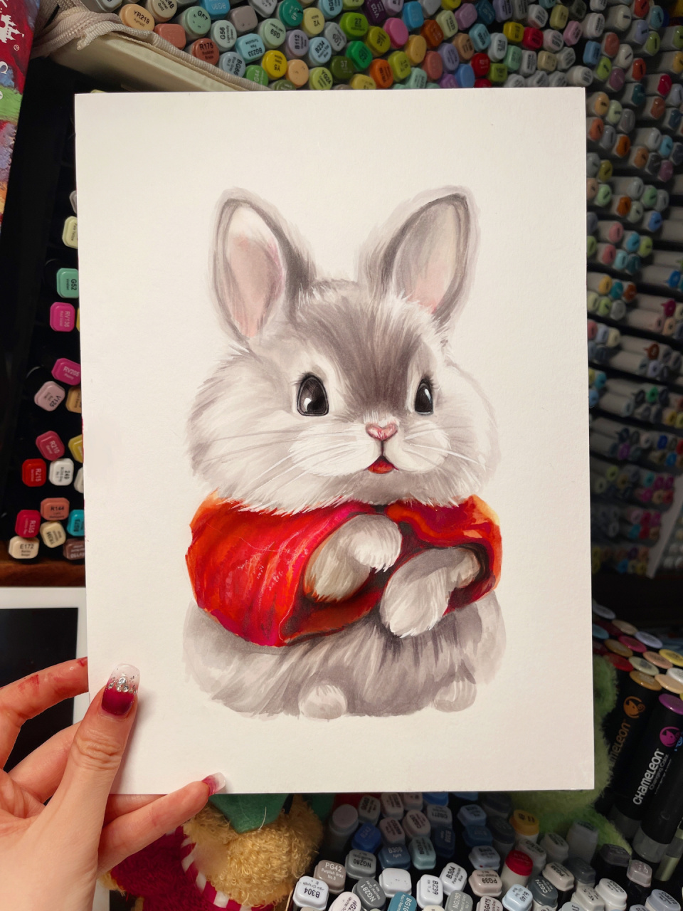 马克笔手绘|0506小兔子穿红袄