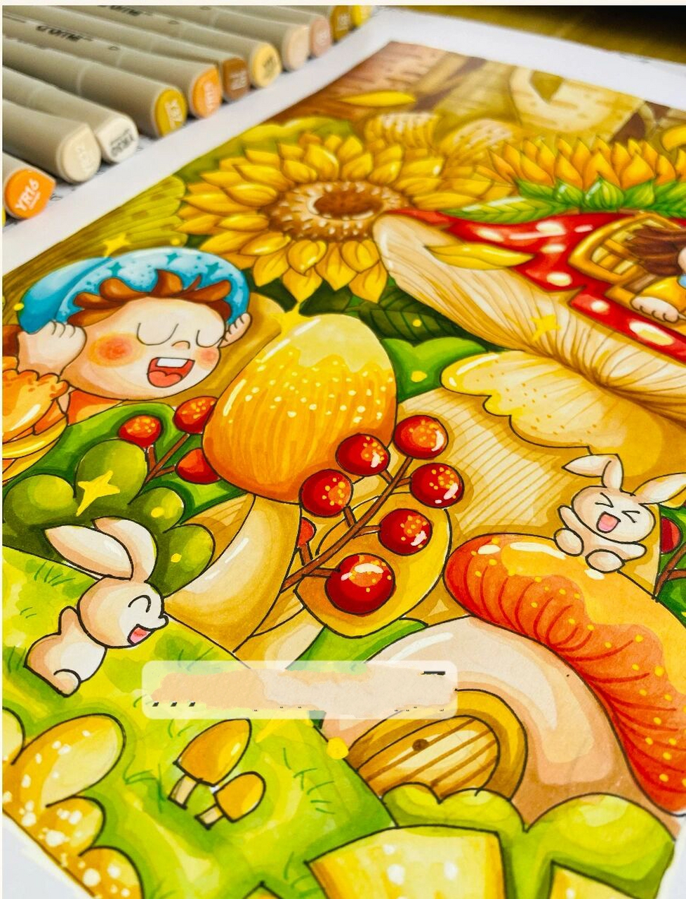 【秋风起～～暖系治愈儿童马克笔插画】 96原创作品 96天气渐凉了