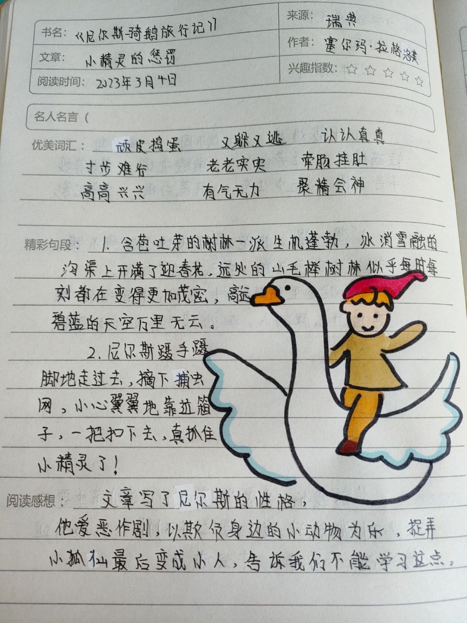 《尼尔斯企鹅旅行记》第一章 读书笔记➕绘画