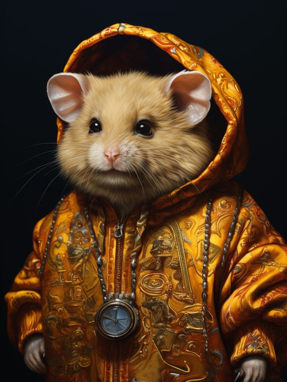 "戴眼镜和连帽衫的仓鼠油画" 这是由ben zoeller创作的一幅逼真的油画