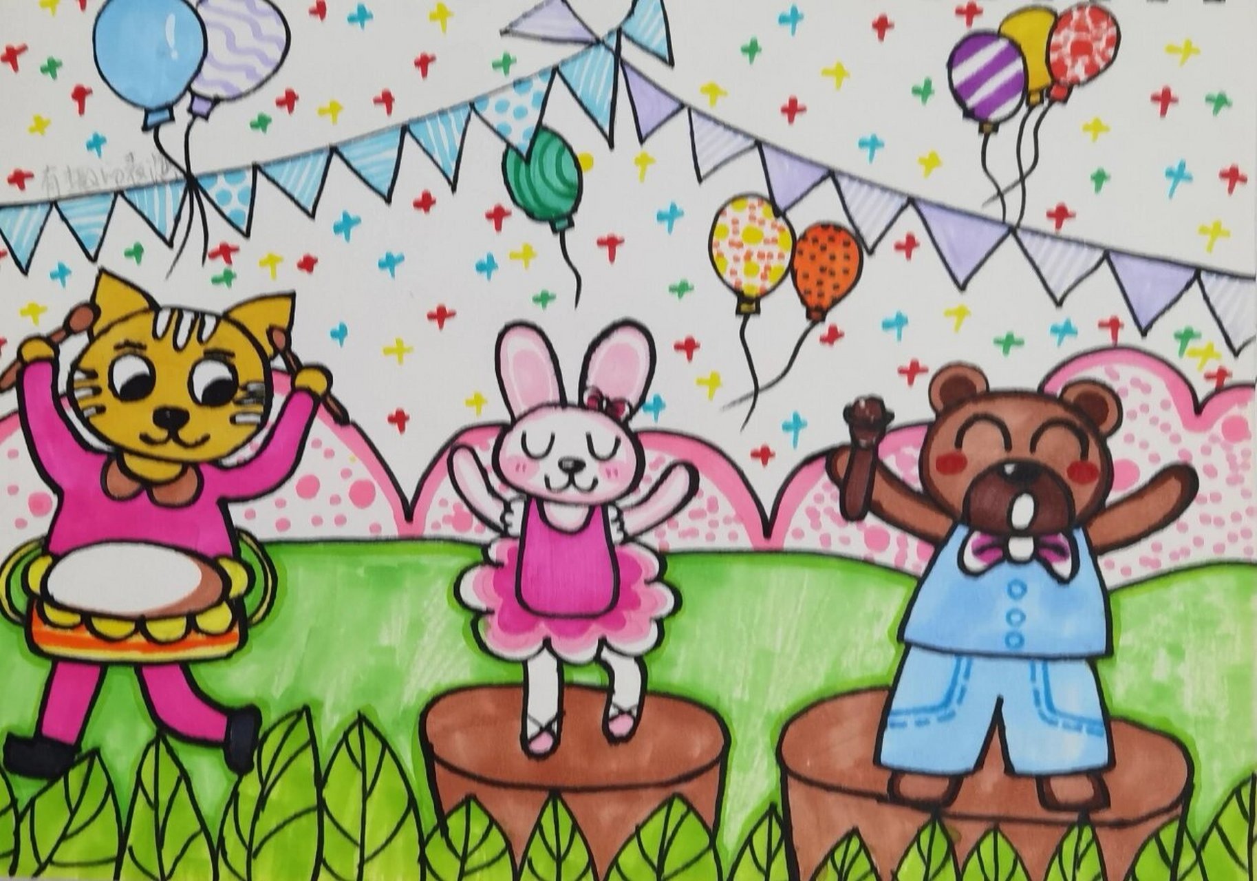 幼儿园50副主题画,儿童画266166 可用《有趣的表演》《森林里趣事