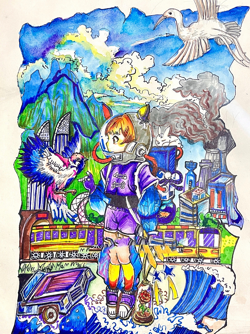 六五环境保护主题画 共建清洁美丽世界 环境保护 学生参赛作品 气候