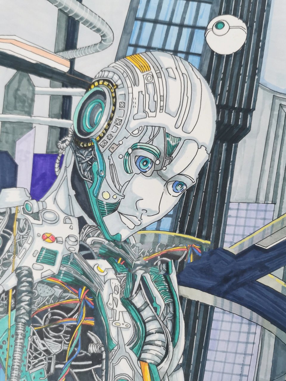 科幻画 机器人 这是目前最满意的一张学生作品,原来是孩子为了参加