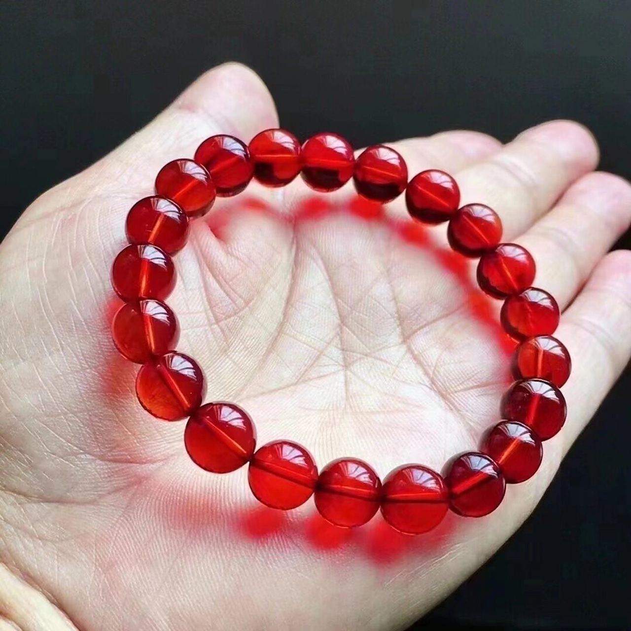 缅甸9898原矿琥珀(极品血珀) 精品酒红缅甸9898血珀手串,净水