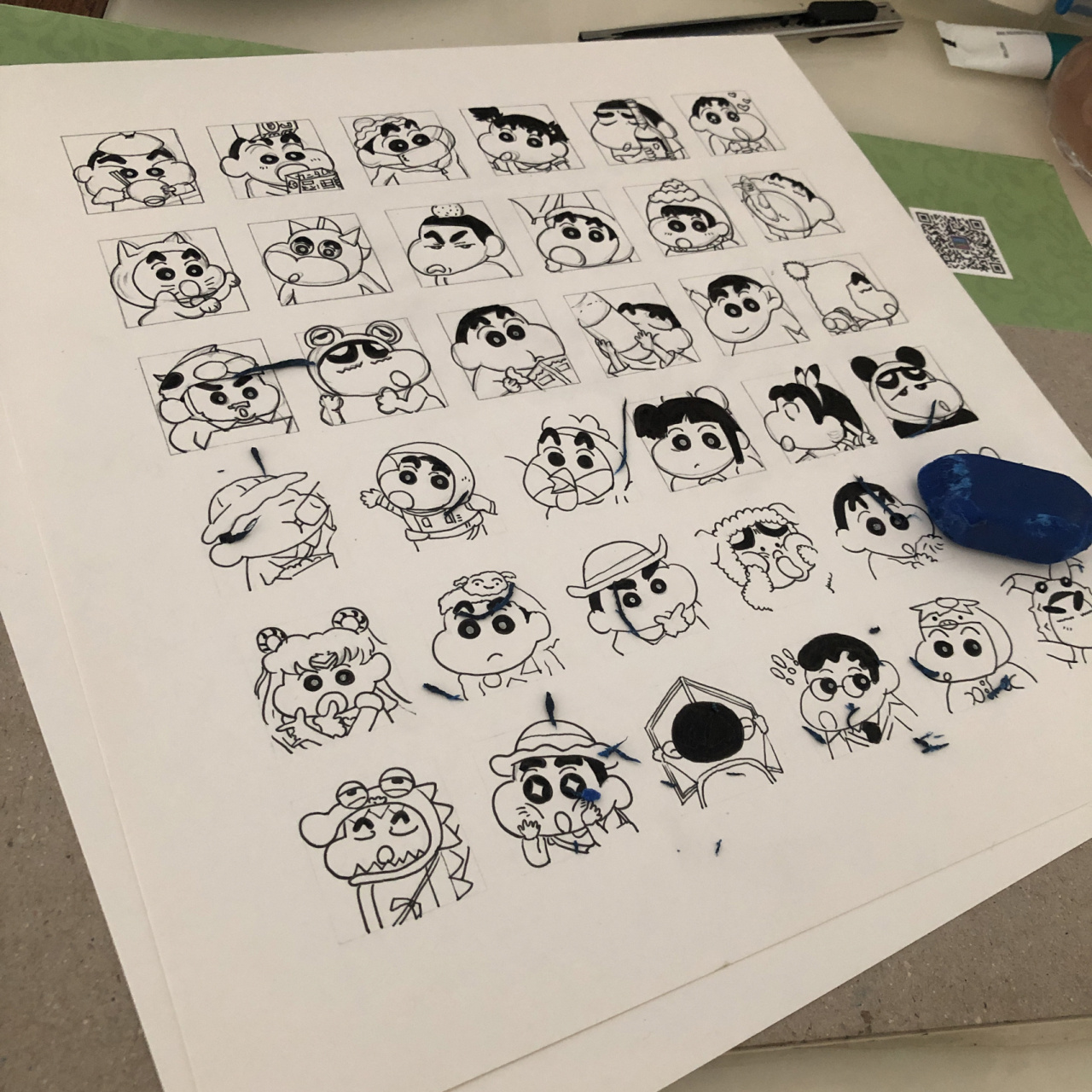 蜡笔小新36格子表情包画 36宫格蜡笔小新表情包～ 卡纸1.