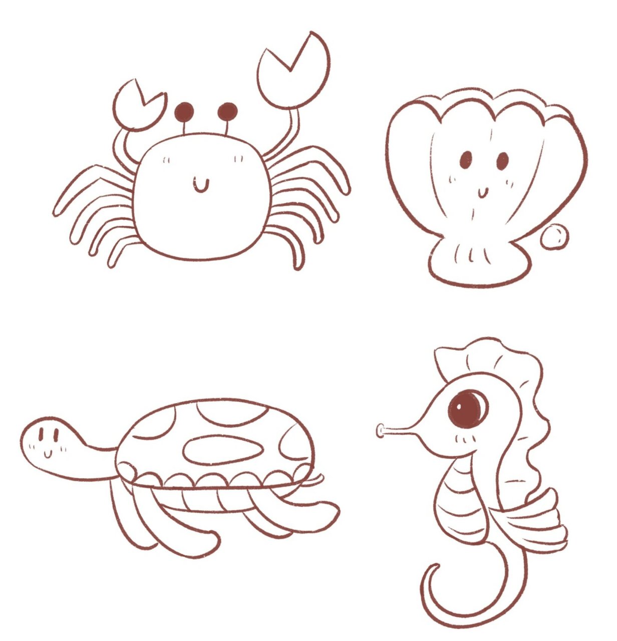 简笔画|海洋生物简笔画 喜欢大海!喜欢! 大家快画起来吧!