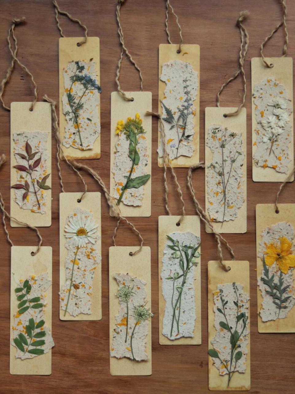 今天尝试了植物花草与手工花草纸的结合,制作出独一无二的书签,充满