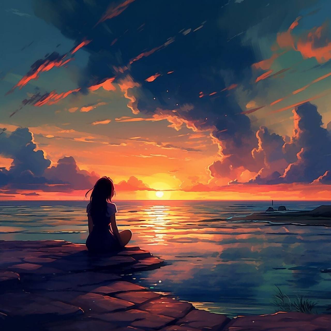 ai 微信头像 | 海边夕阳下的孤独女孩 在这个美好的时刻,我遇见了一个