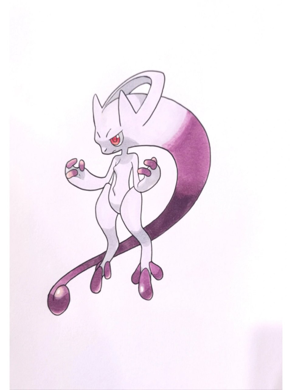 宝可梦超级超梦y马克笔上色 宝可梦超级超梦y马克笔上色完成了 纸张