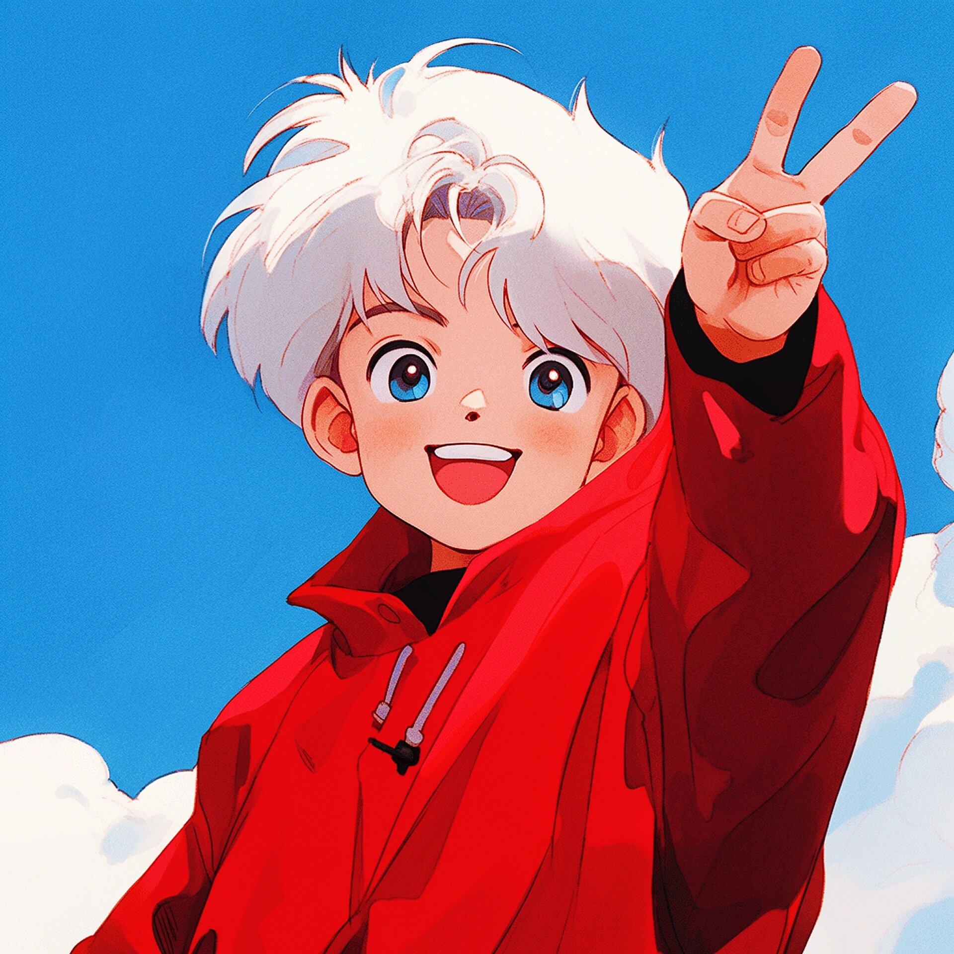 男生头像/红衣男孩/来给生活比个耶