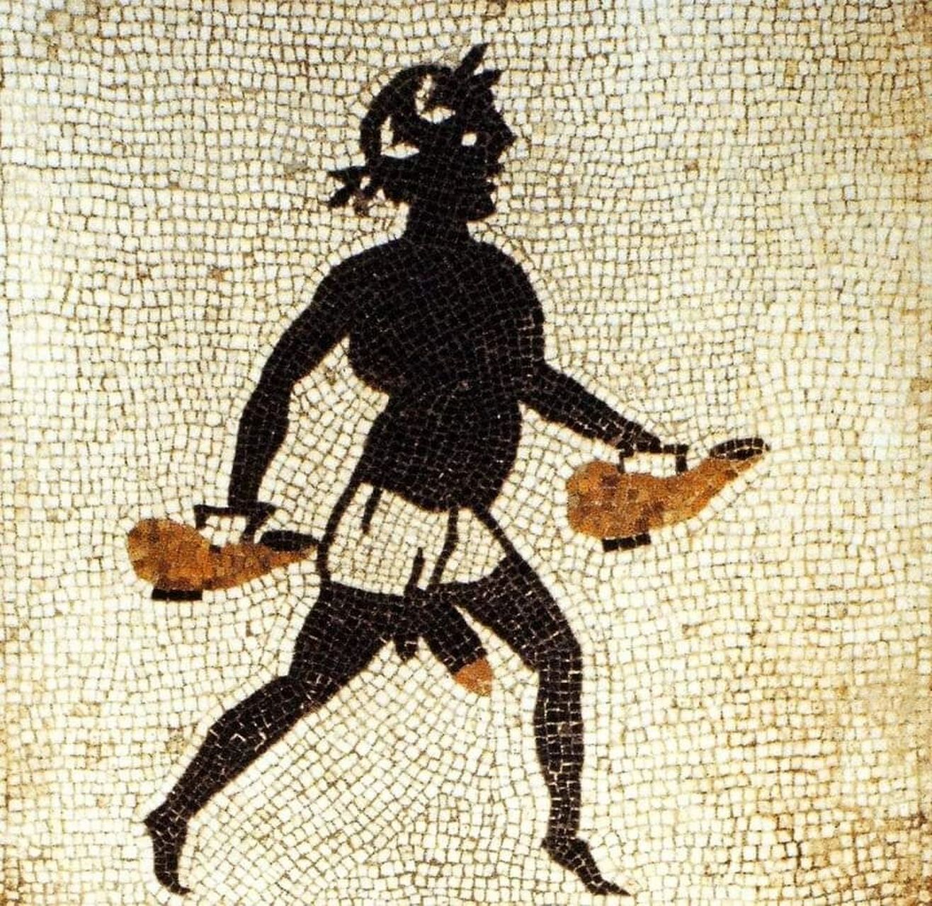 一幅公元1世纪的罗马马赛克,来自庞贝米南德之家的caldarium入口.