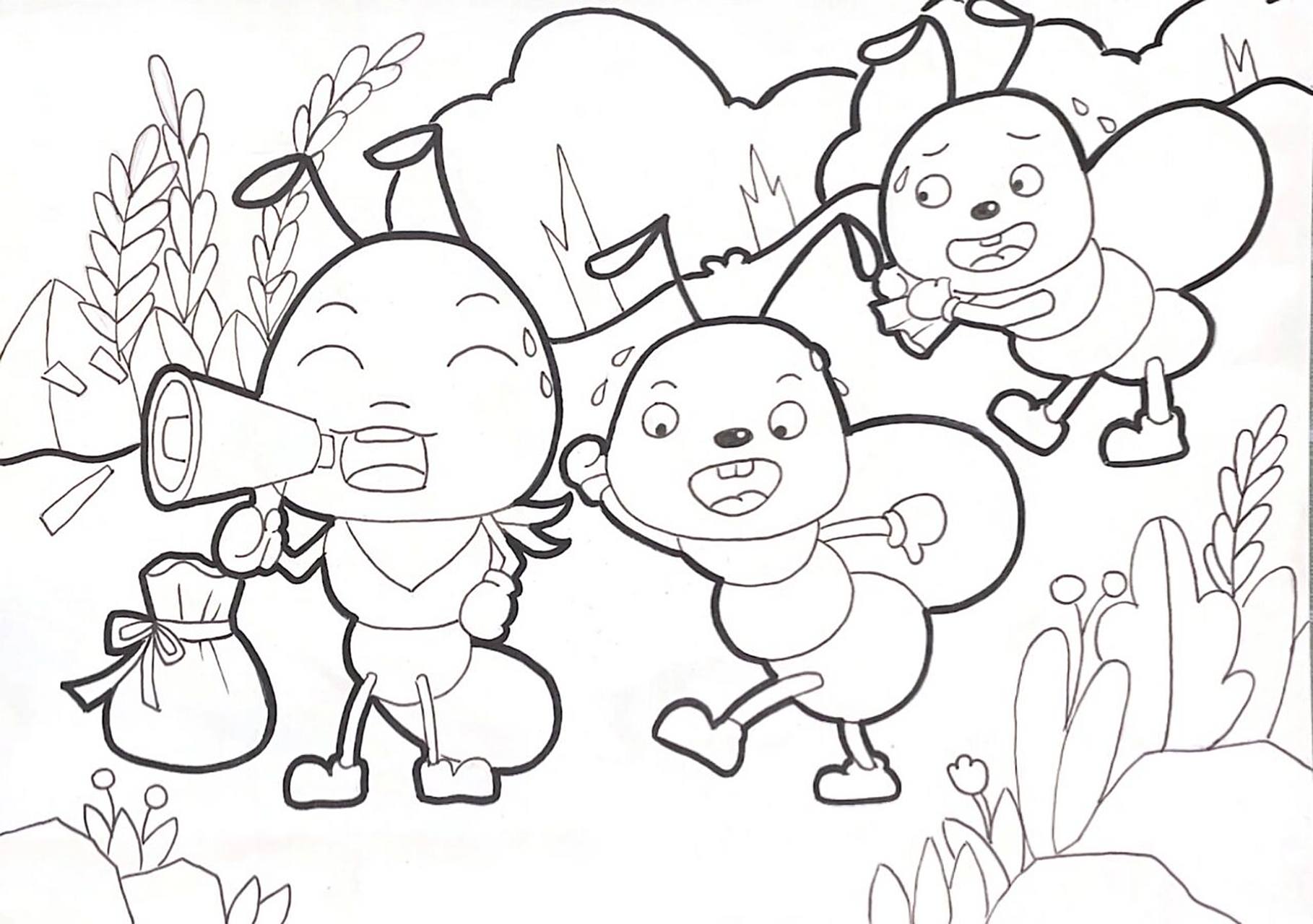 马克笔儿童画蚂蚁搬家 马克笔儿童画卡通画简笔画主题画蚂蚁搬家92