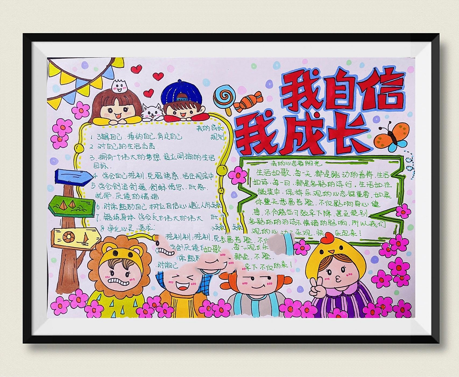 我成长》～手抄报 纸90:a4 笔7315:勾线笔,马克笔 《我自信.