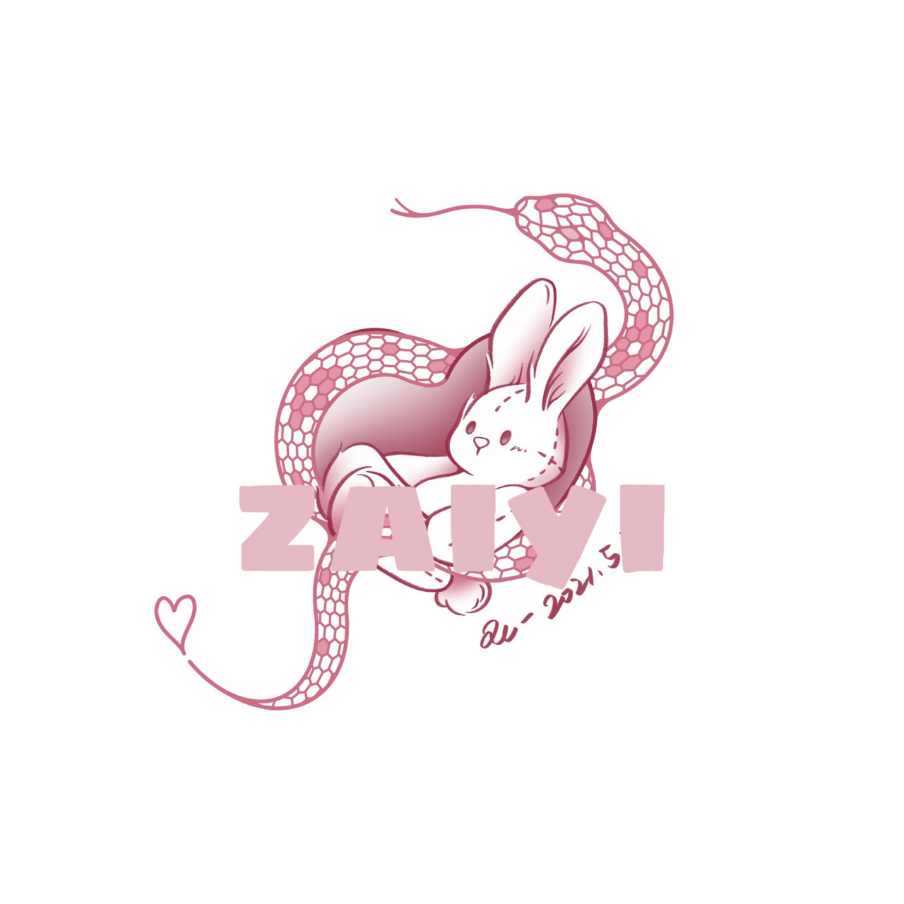 9015在一|原创纹身手稿|坠入爱河的兔子与蛇 |兔子玩偶|蛇|爱心