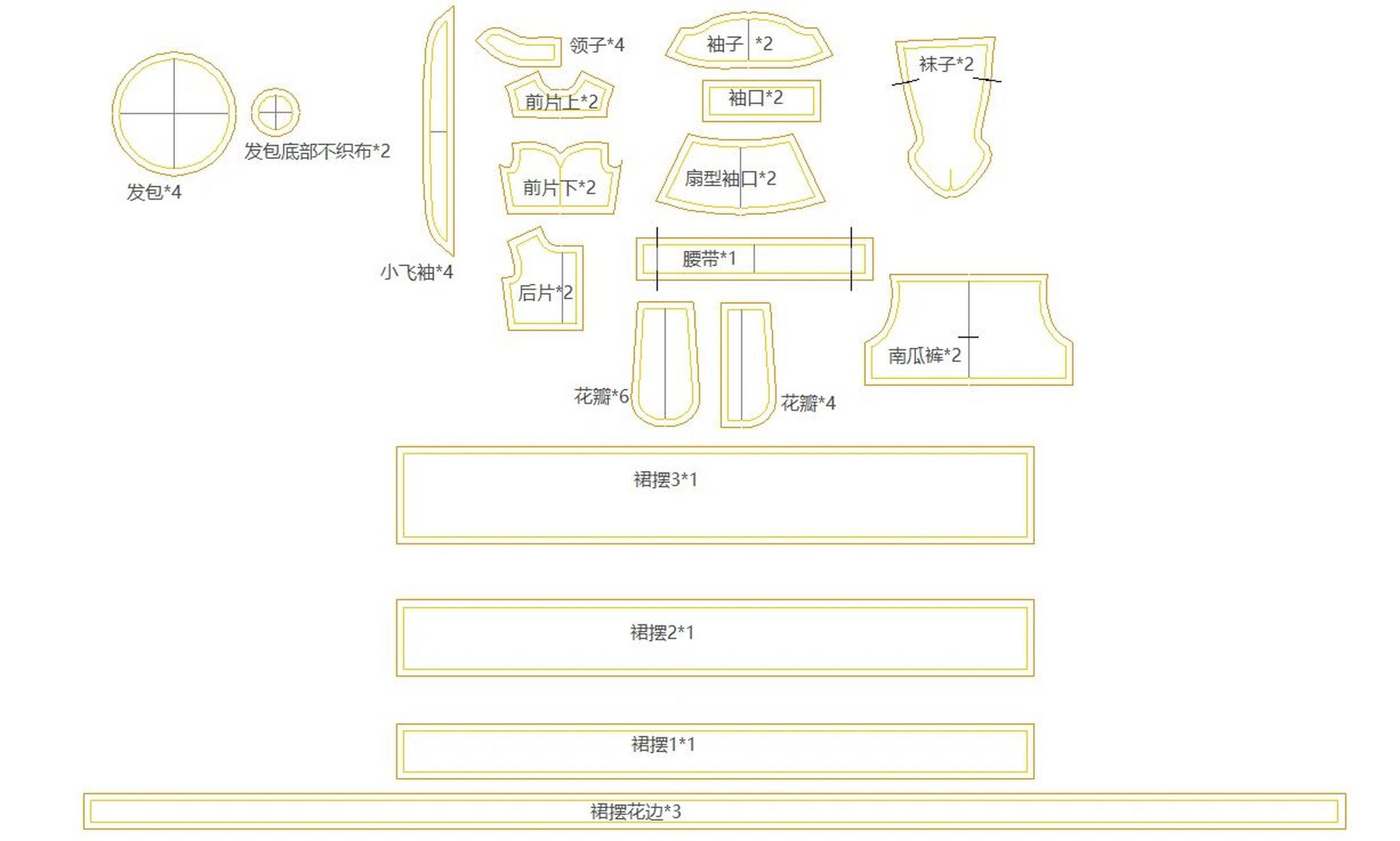 【bjd】国风少女五件套娃衣纸样分享 原创,请勿商用.