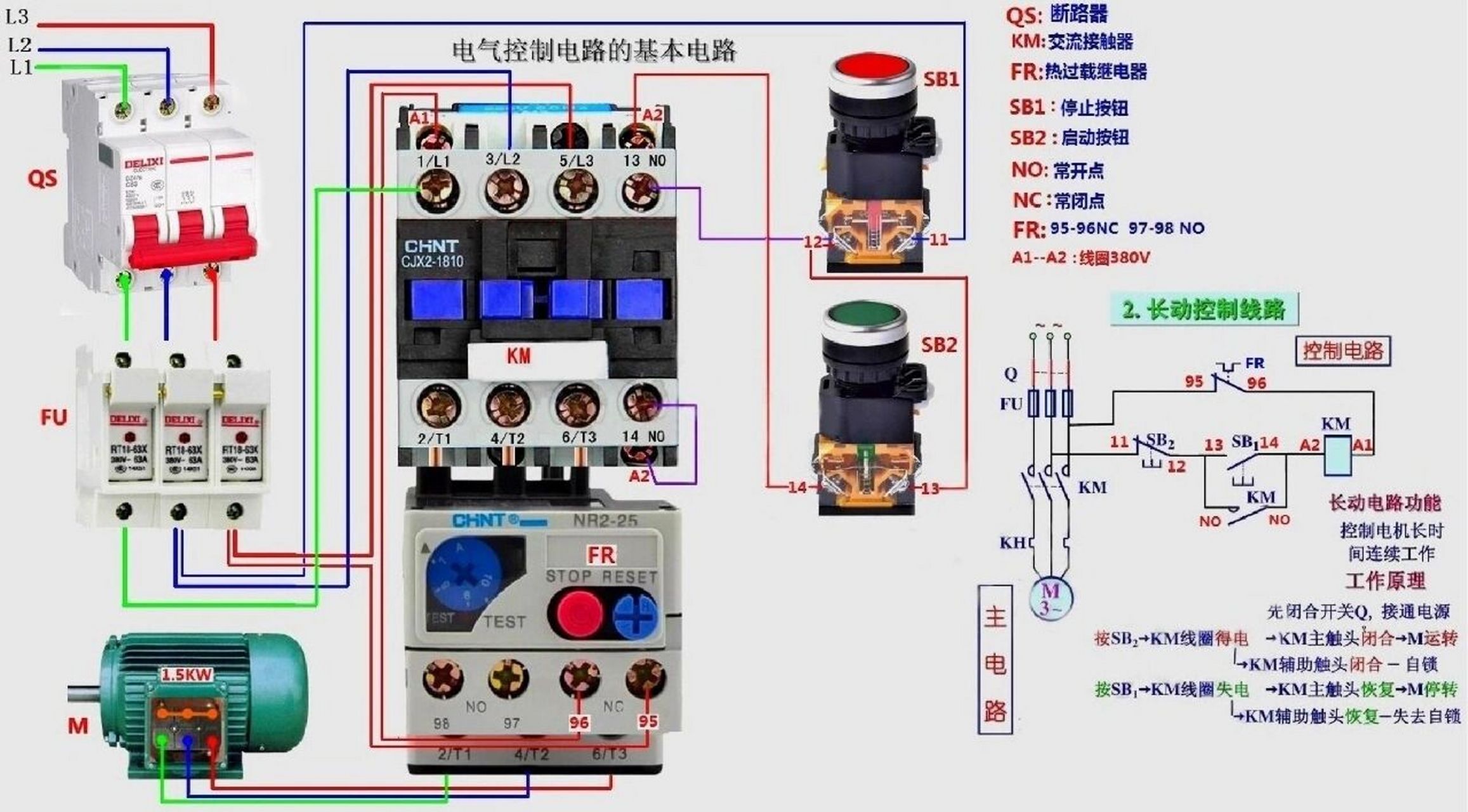 电工自锁控制实物接线图!