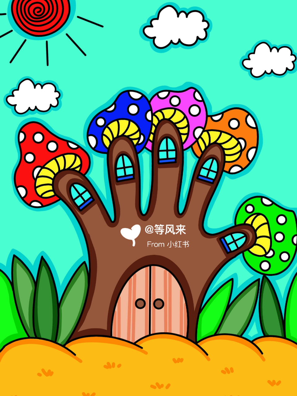 手指房子 可爱的小房子 儿童画 创意画 简笔画 带线稿哦 #创意美术